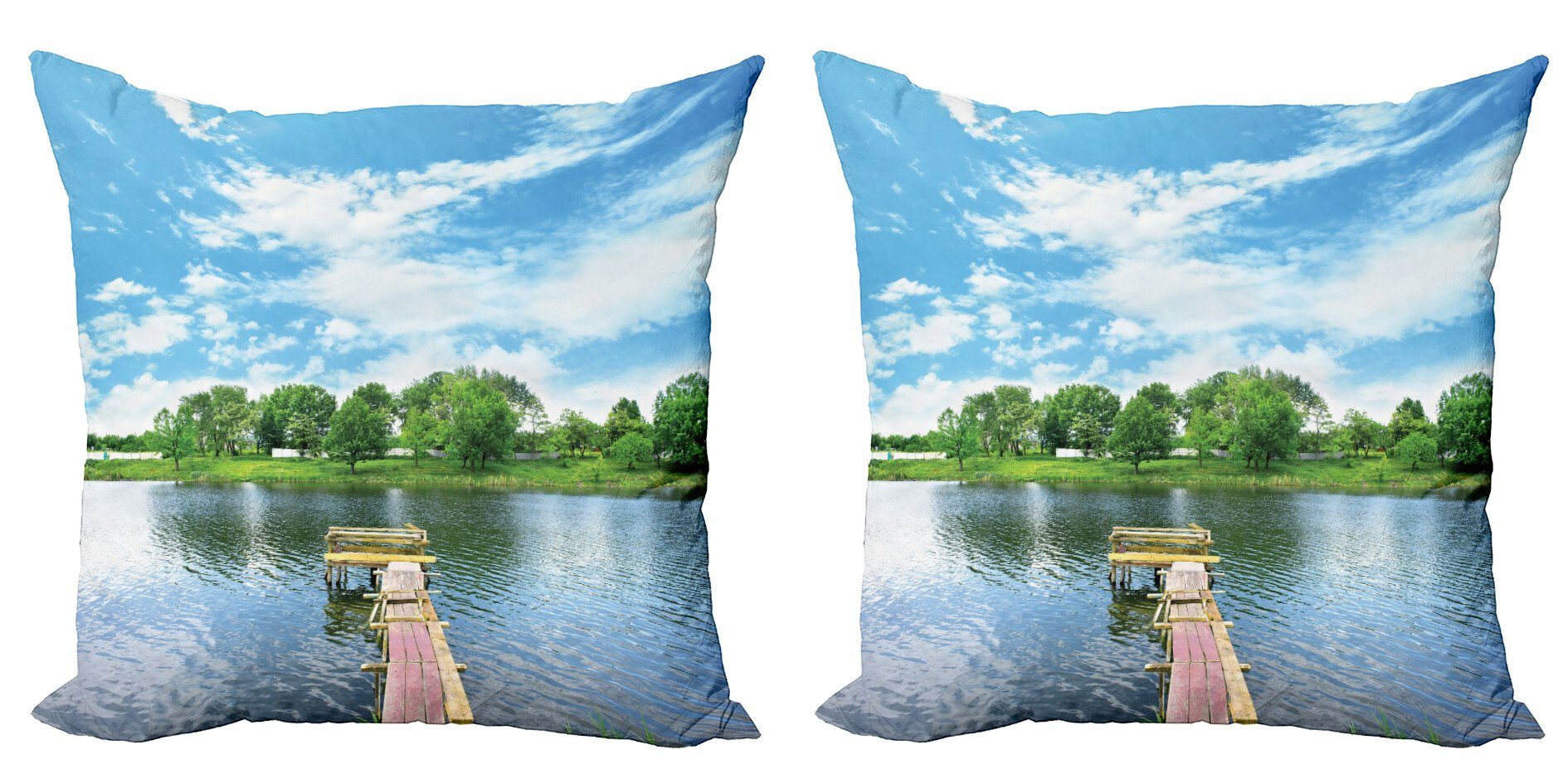 Kissenbezüge Modern Accent Doppelseitiger Digitaldruck, Abakuhaus (2 Stück), Landschaft Hölzernes Dock über See