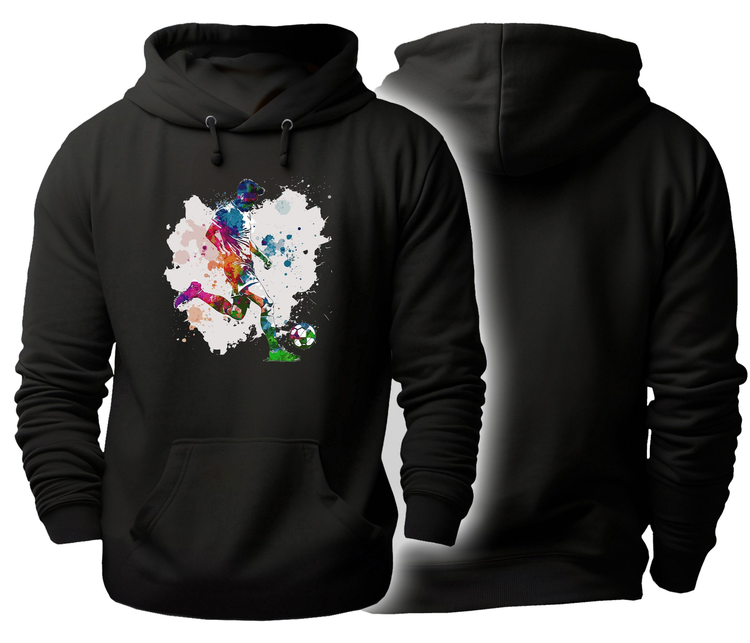 MyDesign24 Hoodie Fussball Kapuzen Pulli - Fussballer in Aquarelloptik Herren und Damen Kapuzensweater mit Fussball print i477