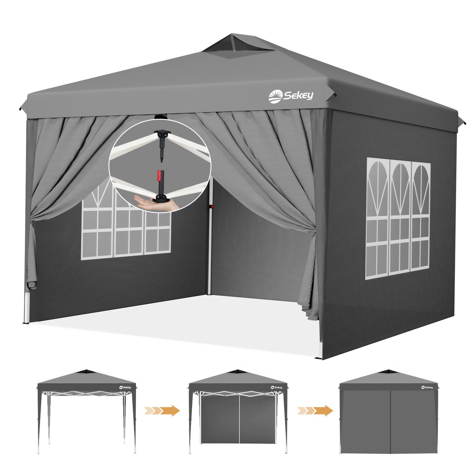Sekey Pavillon 300 x 300 cm mit Seitenteile Faltpavillon Gartenpavillon Winterfest, mit 4 Seitenteilen, (inkl. 4 Seitenteile), Partyzelt höhenverstellbarer, Gartenpavillon Pop Up Partyzelt