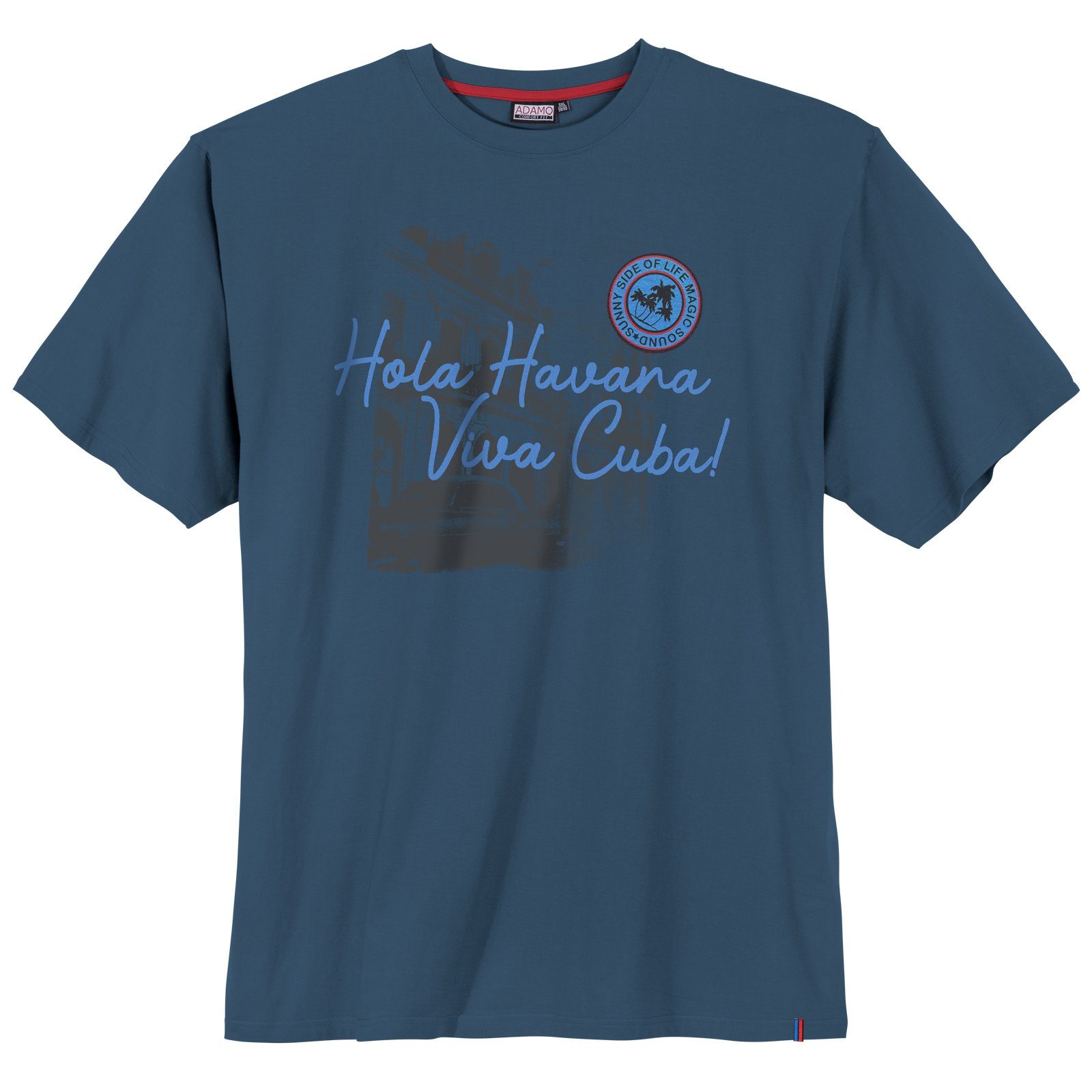 ADAMO Rundhalsshirt Große Größen Herren T-Shirt admiralblau Print Havanna Adamo