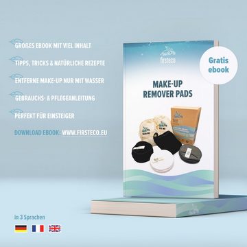 Firsteco Abschminkschwamm 3IN1 Set, 15 Stück mit 2 Wäschebeutel + Waschlappen & EBOOK, 19 tlg., aus Bambus & Baumwolle, Abschminkpads waschbar wiederverwendbare Wattepads Geschenk-Set Mama