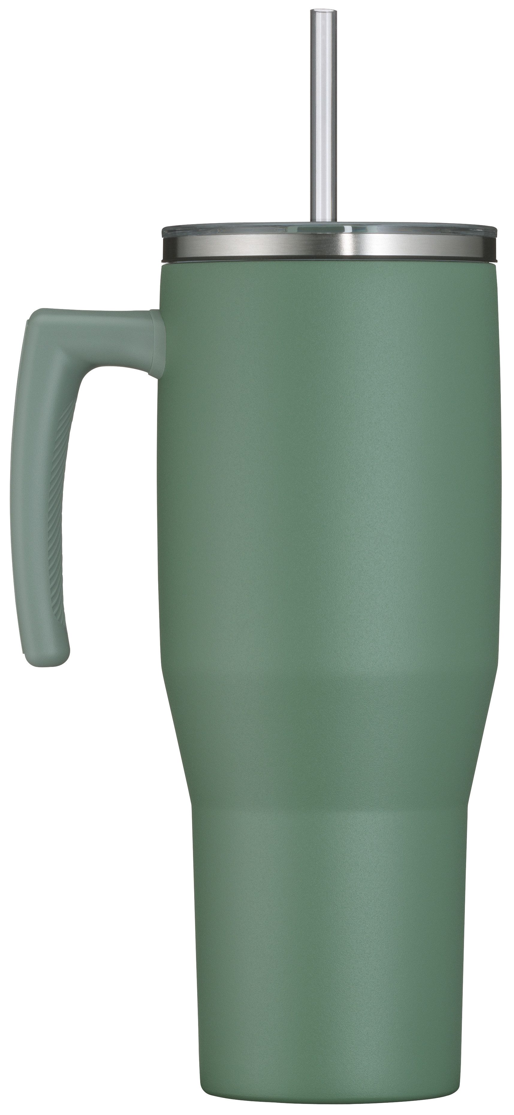 THERMOS Thermobecher REFRESHING SERIES ISOLIERTRINKBECHER mit Strohhalm, 1-tlg., Edelstahl, Kunststoff, Silikon, Titan, 1,10l, 6h heiß & 6h kalt, mit Griff
