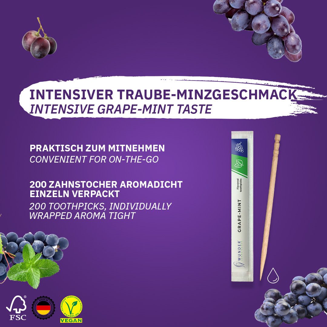 Wunder Zahnstocher Mundpflegecenter Wunder Zahnstocher - 200er-Set Einzeln verpackt Traube Minze
