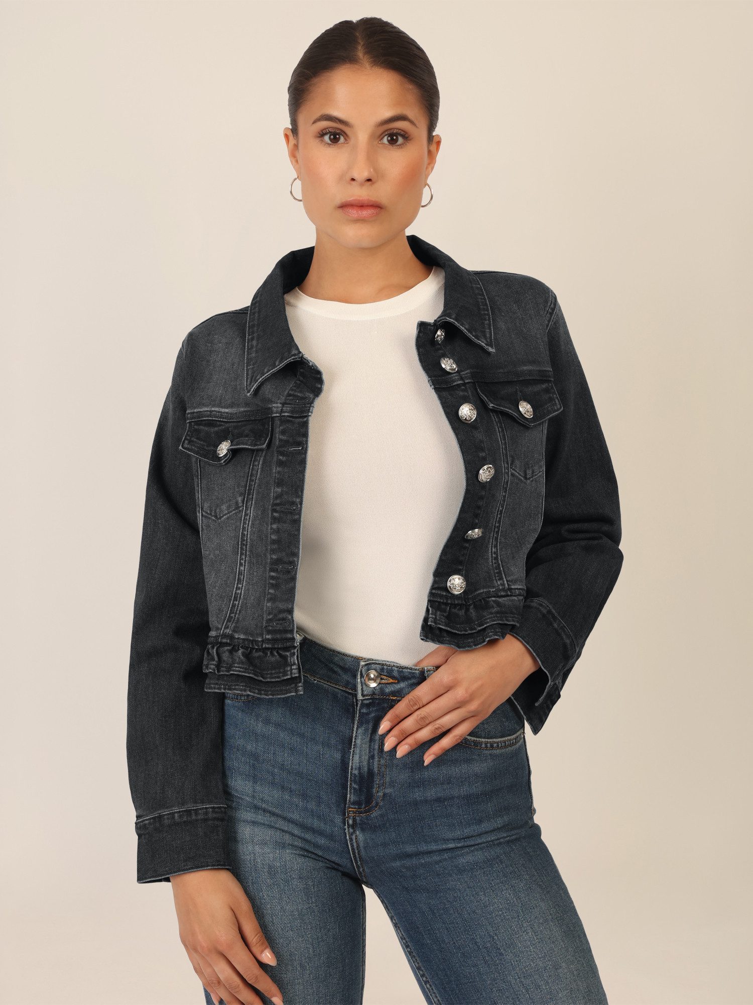 Apart Jeansjacke mit Rüschen günstig online kaufen
