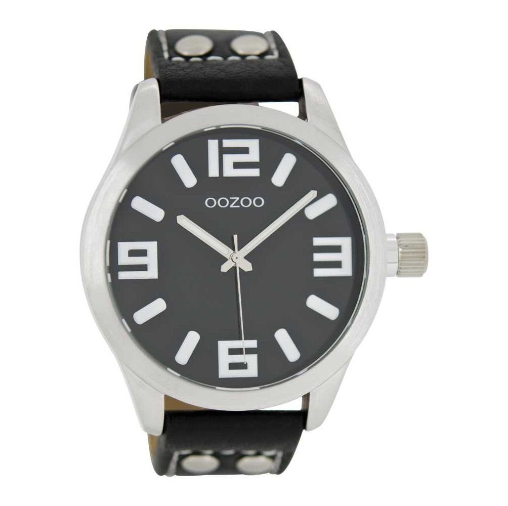 OOZOO Quarzuhr Basic Line Armbanduhr C1054 schwarz Lederband mit Nieten 47 mm