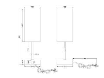 meineWunschleuchte LED Nachttischlampe, Dimmfunktion, LED wechselbar, warmweiß, dimmbar mit USB Ladefunktion und Stoff Lampenschirm Weiß, Höhe 35cm