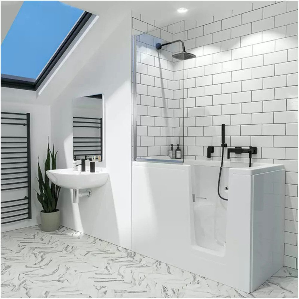 Dusche-24 Badewanne Badewanne mit Tür 121x65 cm HODEEP mit Tür inkl. Schürze und Ablauf