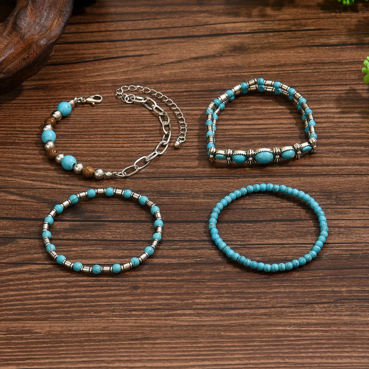 The Beauty House Armband Türkises Armband-Set Mehrteiliges Perlenarmband im Boho & Vintage Stil