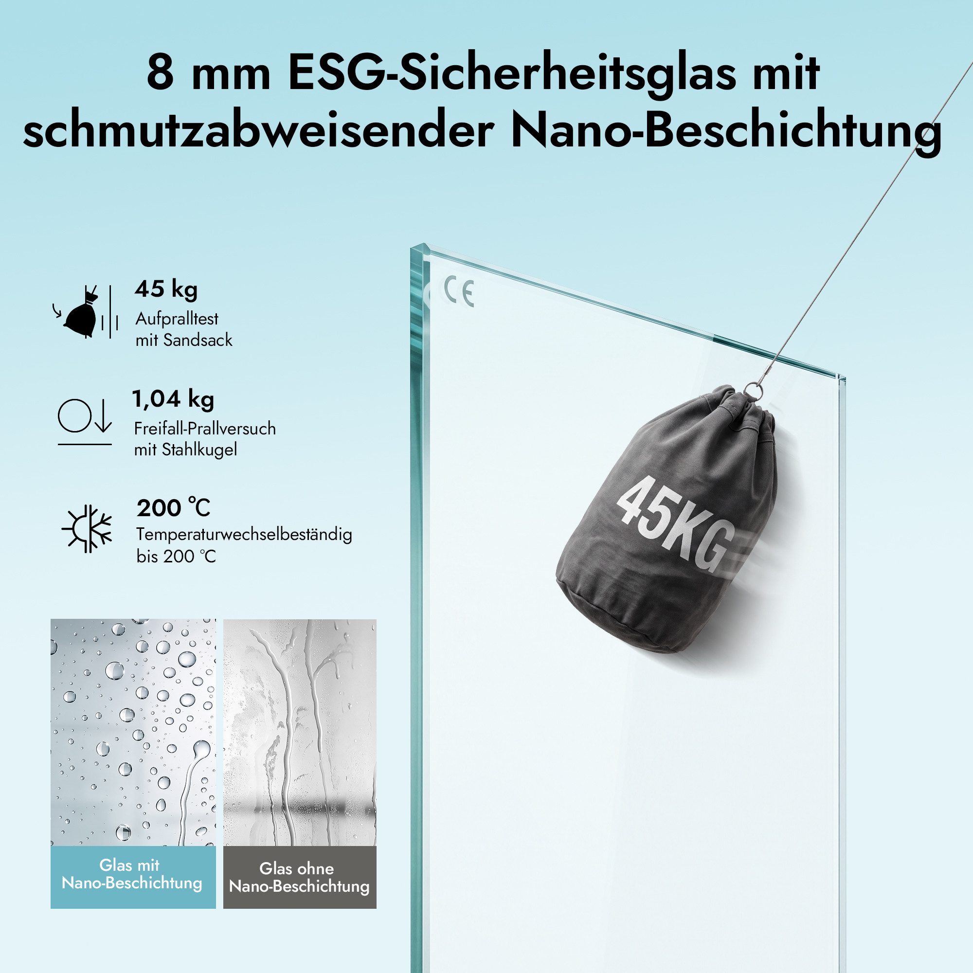 doporro Grossraumdusche Duschkabine 90x90cm U-Form 8mm ESG mit Nano-Beschichtung Rav36UK, BxT: 70x75 cm, Einscheibensicherheitsglas, Hebe-und Senkmechanismus, 1 – Bild 4 von 5