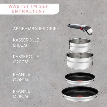 Tefal Pfannen-Set, Aluminium, 5-teiliges Ingenio Edelstahl-Set, 1 abnehmbarer Griff, 2 beschichtete