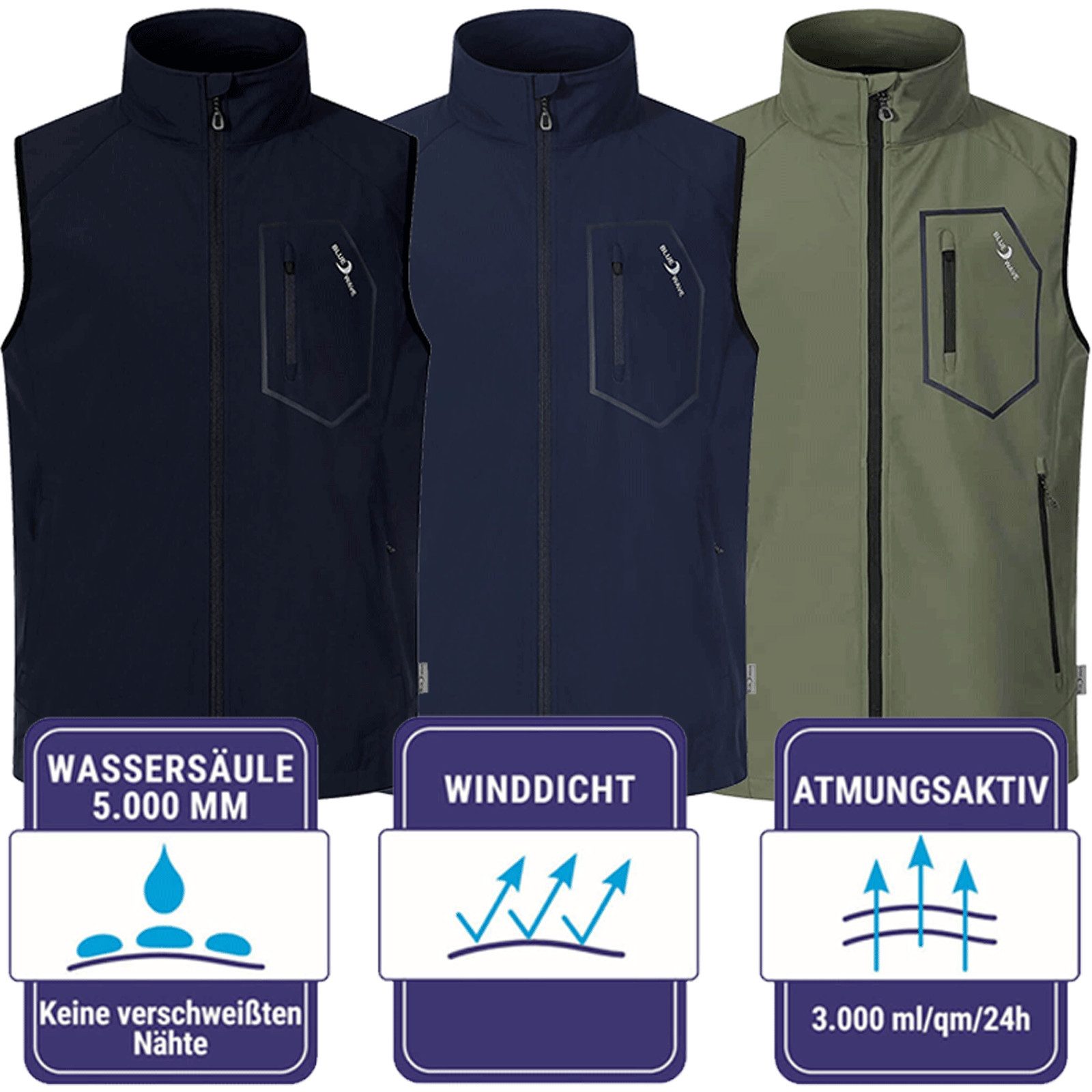 Blue Wave Softshellweste Herren Weste Lars mit Stehkragen, Kinnschutz und K günstig online kaufen