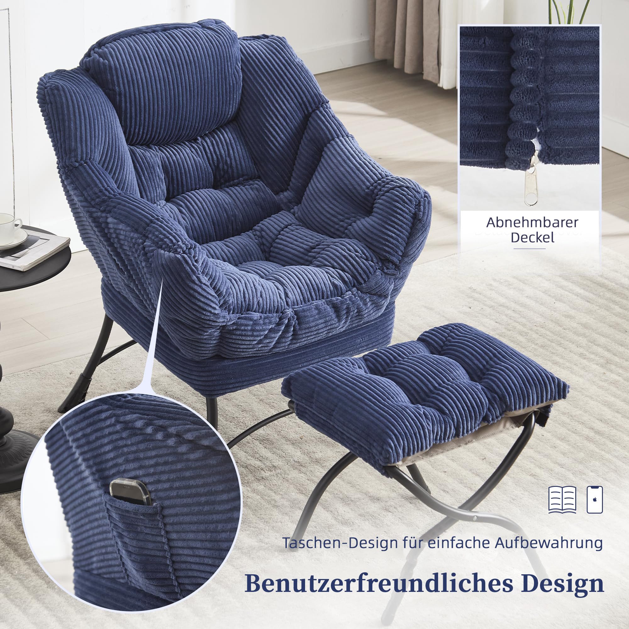 LVHOM Loungesessel Relaxsessel mit Hocker: Verbreitert/Sanftes Design,praktische Ergonomie (Gemütliche, extraweiche Polsterung, rutschfeste Schutzfüße, ergonomi – Bild 4 von 5