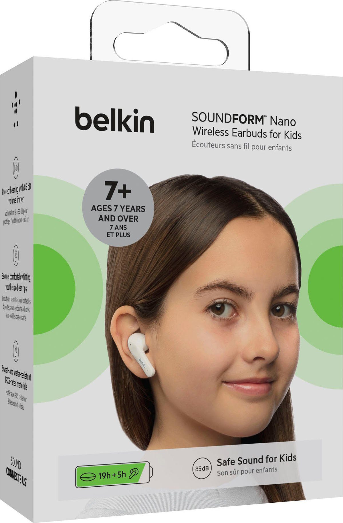 dB Kopfhörer In-Ear-Kopfhörer SOUNDFORM (auf - weiß 85 am Kopfhörer) begrenzt; Kinder wireless NANO Belkin