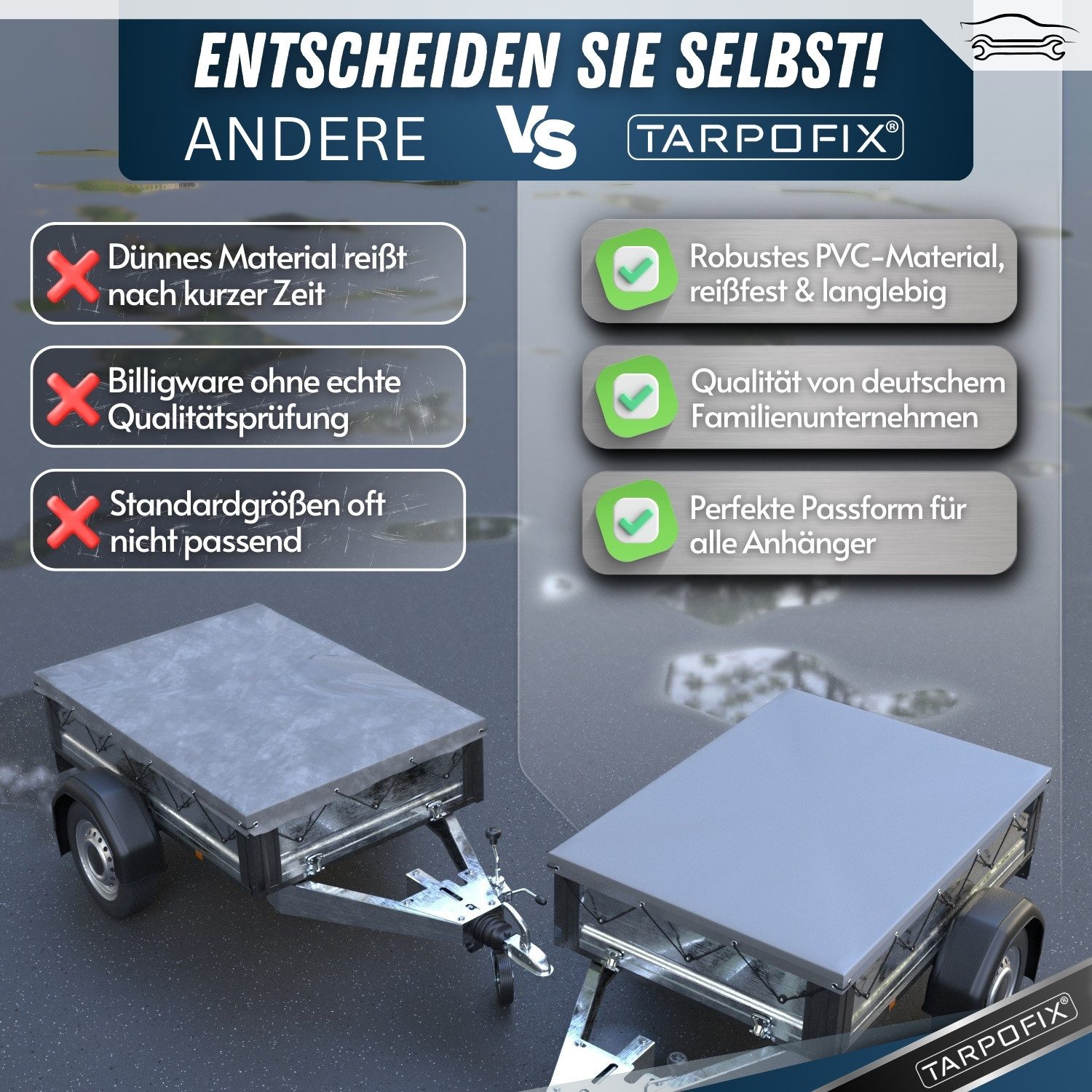 Tarpofix® Schutzplane Tarpofix Anhängerplane 207x114 cm PVC wasserdicht universell, Graue Anhängerplane 207,5x114 cm, Gummizug – Bild 4 von 5