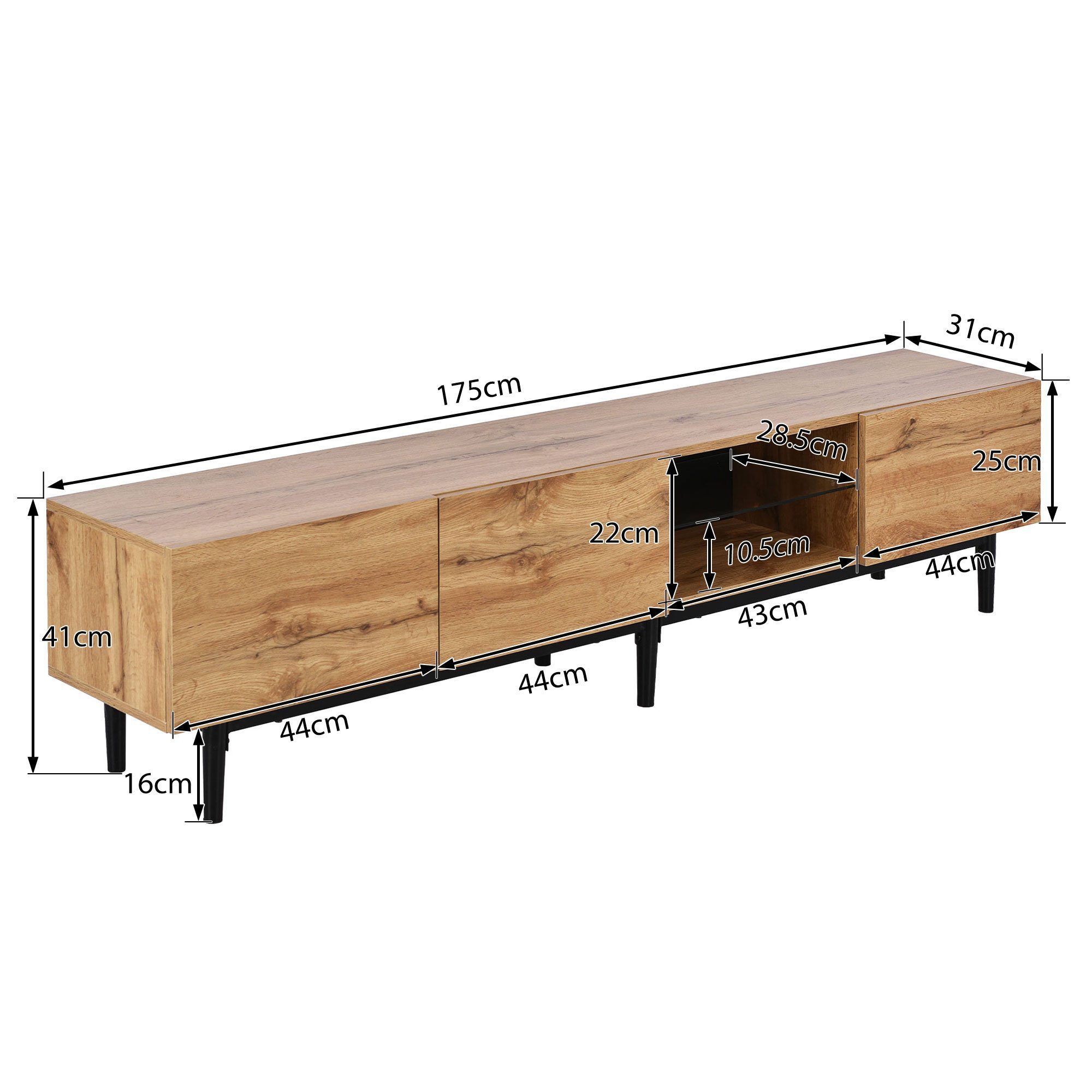 Holzmaserung, REDOM TV-Lowboard von LED-Leuchten) 7 (mit LED-Leuchten, Funktionen Sideboard Arten Beistellschrank variable TV-Schrank Verschiedene