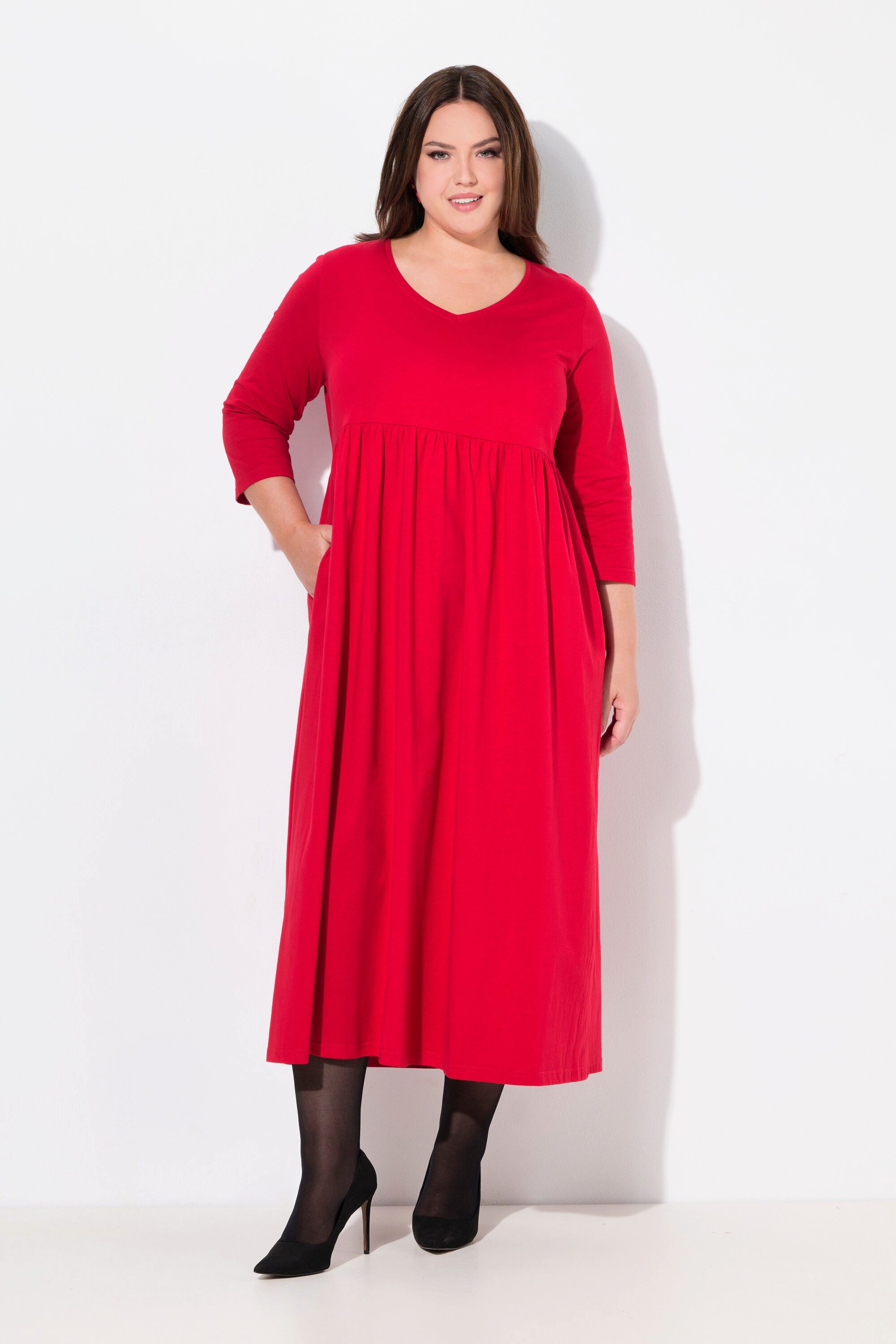 Ulla Popken Maxikleid Jerseykleid Empirenaht V-Ausschnitt günstig online kaufen