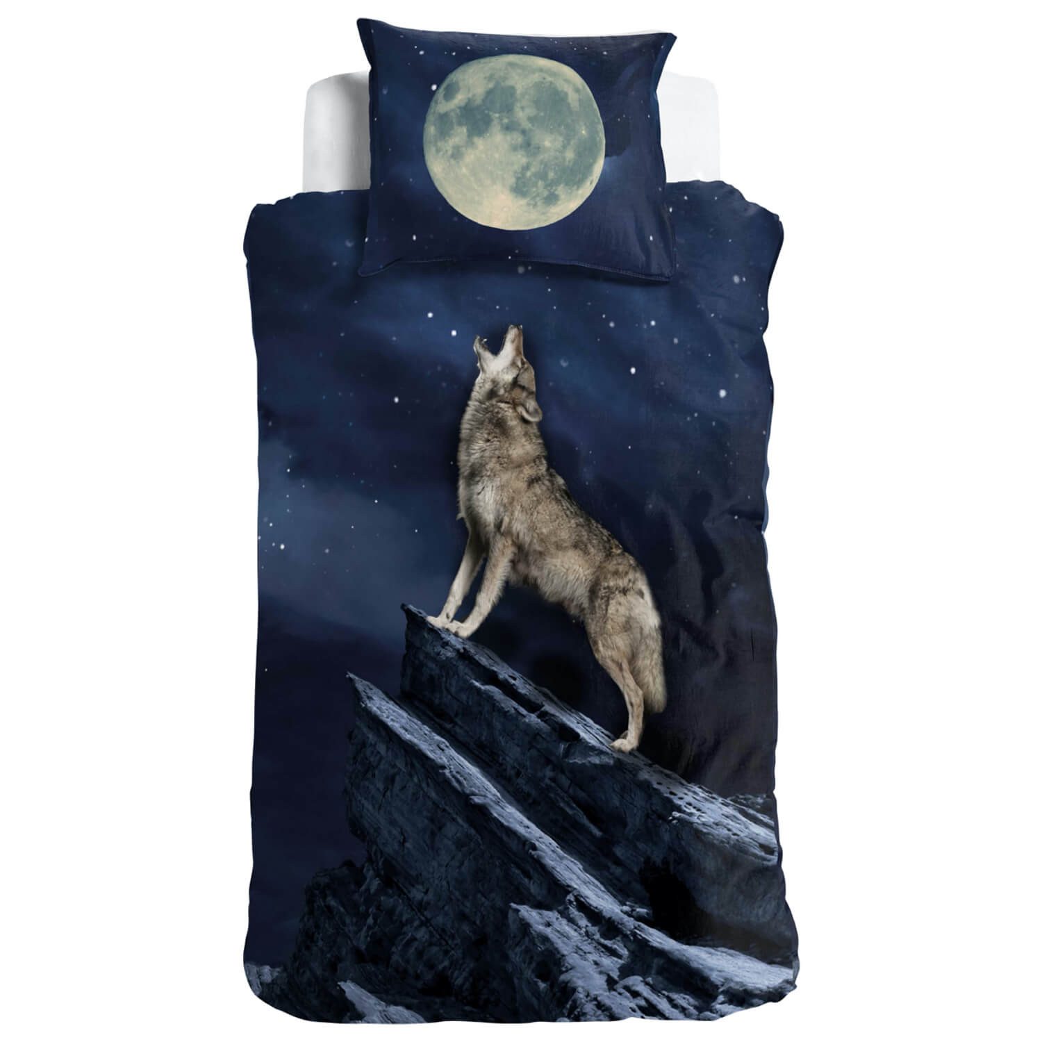 ESPiCO Bettwäsche Wolf Vollmond, Renforcé, 2 teilig, Raubtier, Sterne, Mond