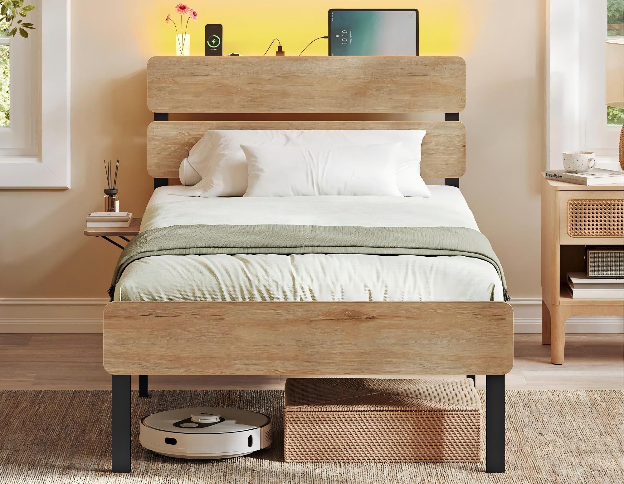 VASAGLE Bettgestell (90 x 200 cm, geräuscharm), Metallrahmen, LED-Beleuchtu günstig online kaufen