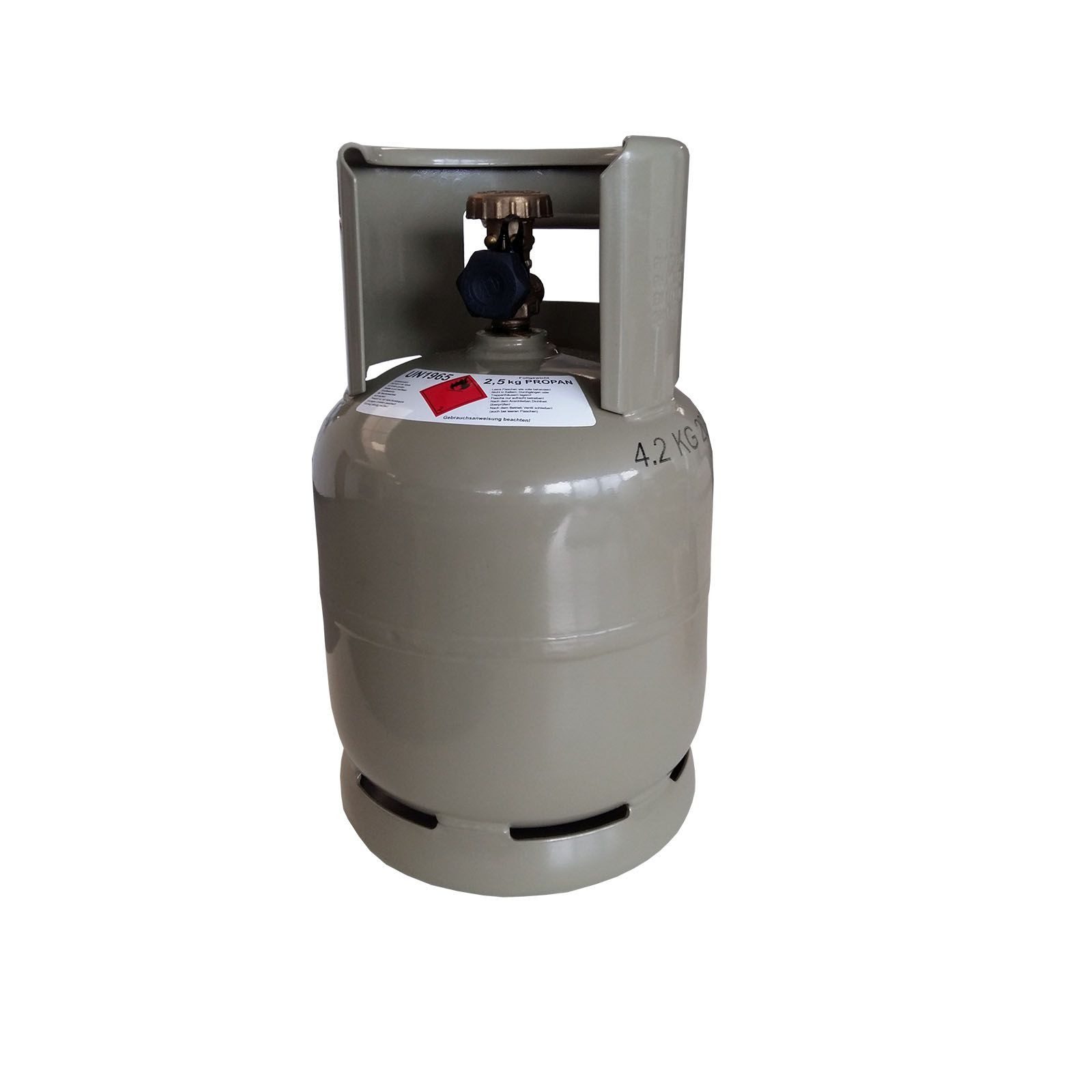 BlueCraft Gas 2,5 kg Propan Gasflasche ungefüllt, Camping Eigentums Flasche mit Kragen Grau
