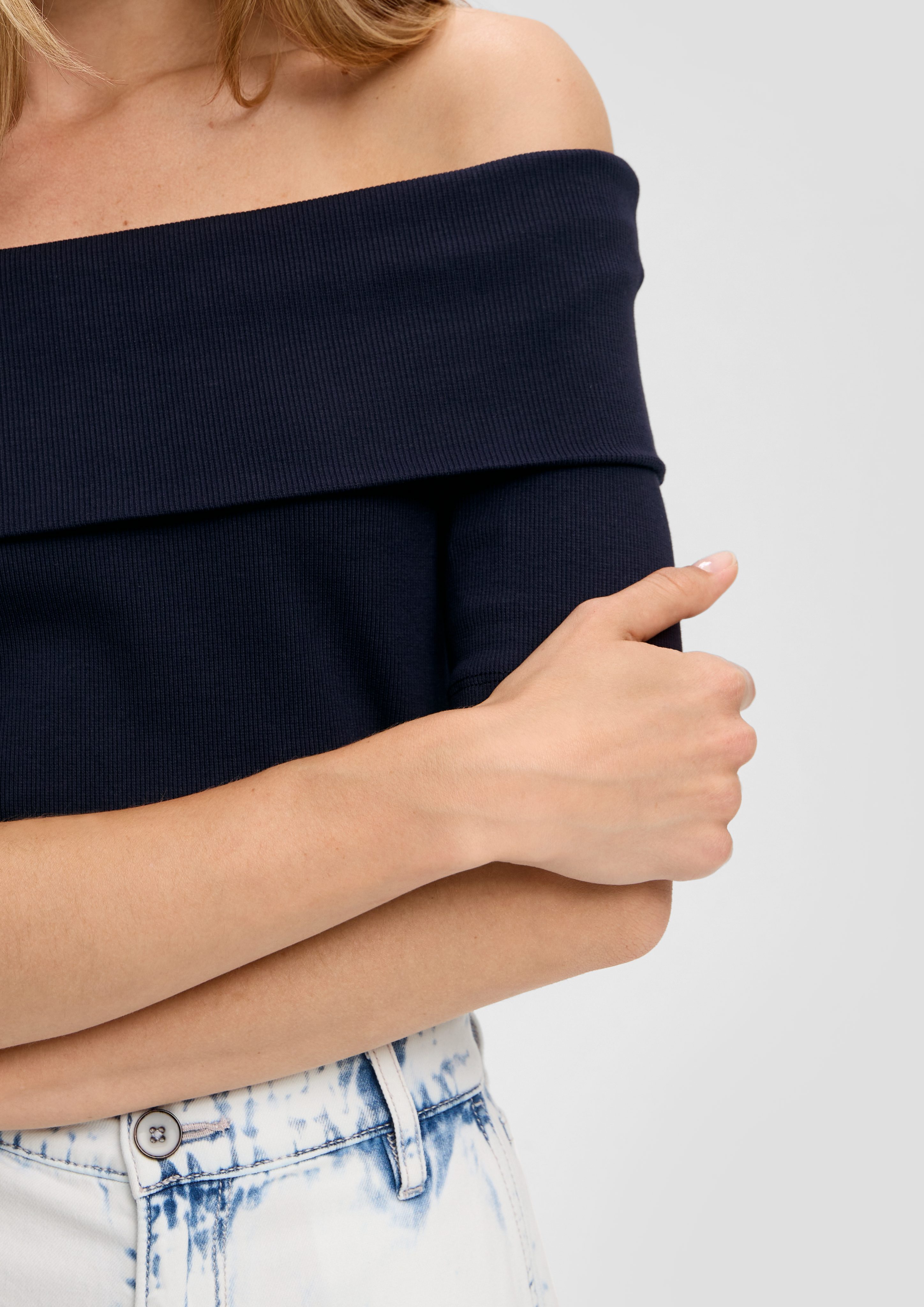 s.Oliver Kurzarmshirt Stretchiges Rippshirt mit Carmen-Ausschnitt günstig online kaufen