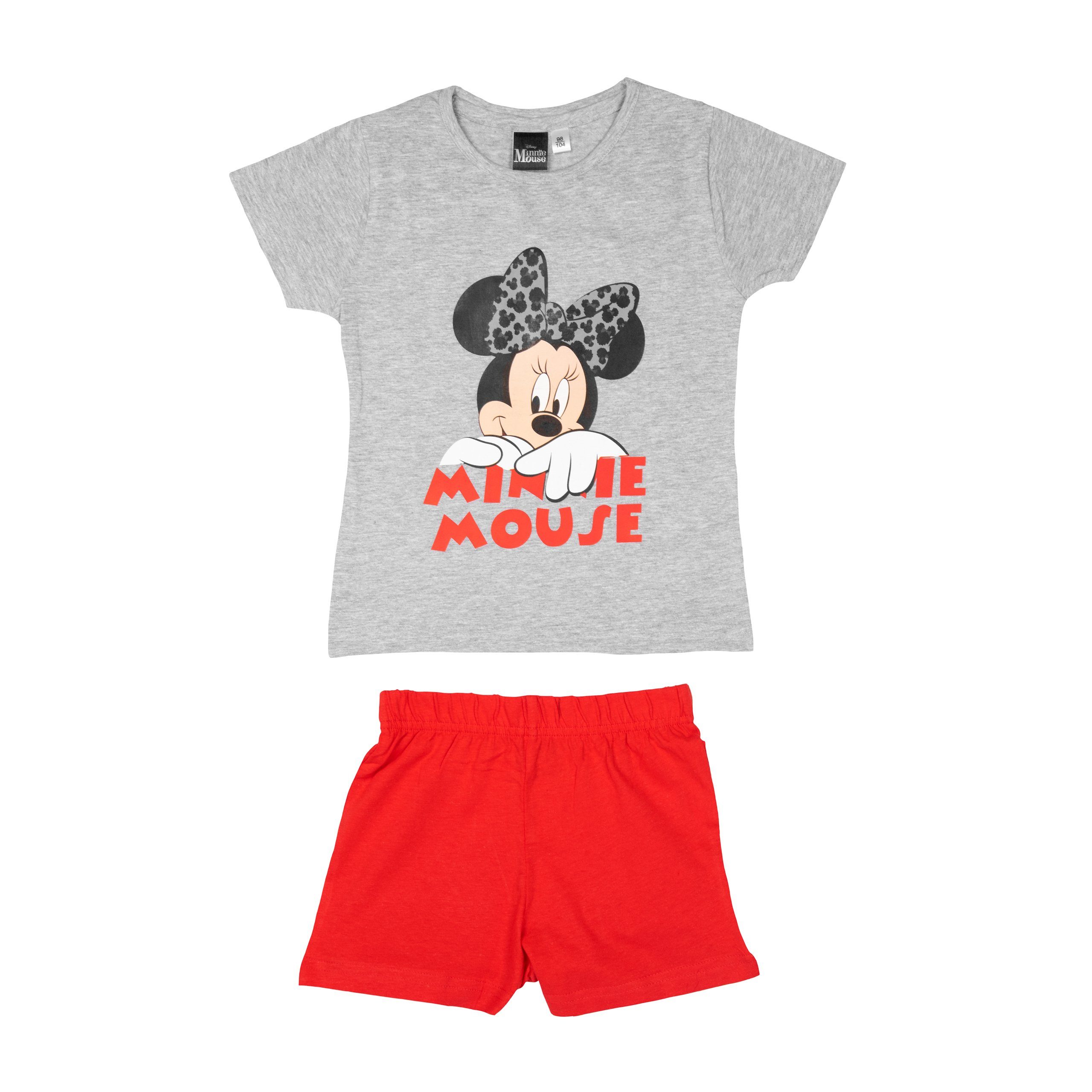 United Labels® Schlafanzug Disney Minnie Mouse Schlafanzug für Mädchen Kurzarm Grau/Rot