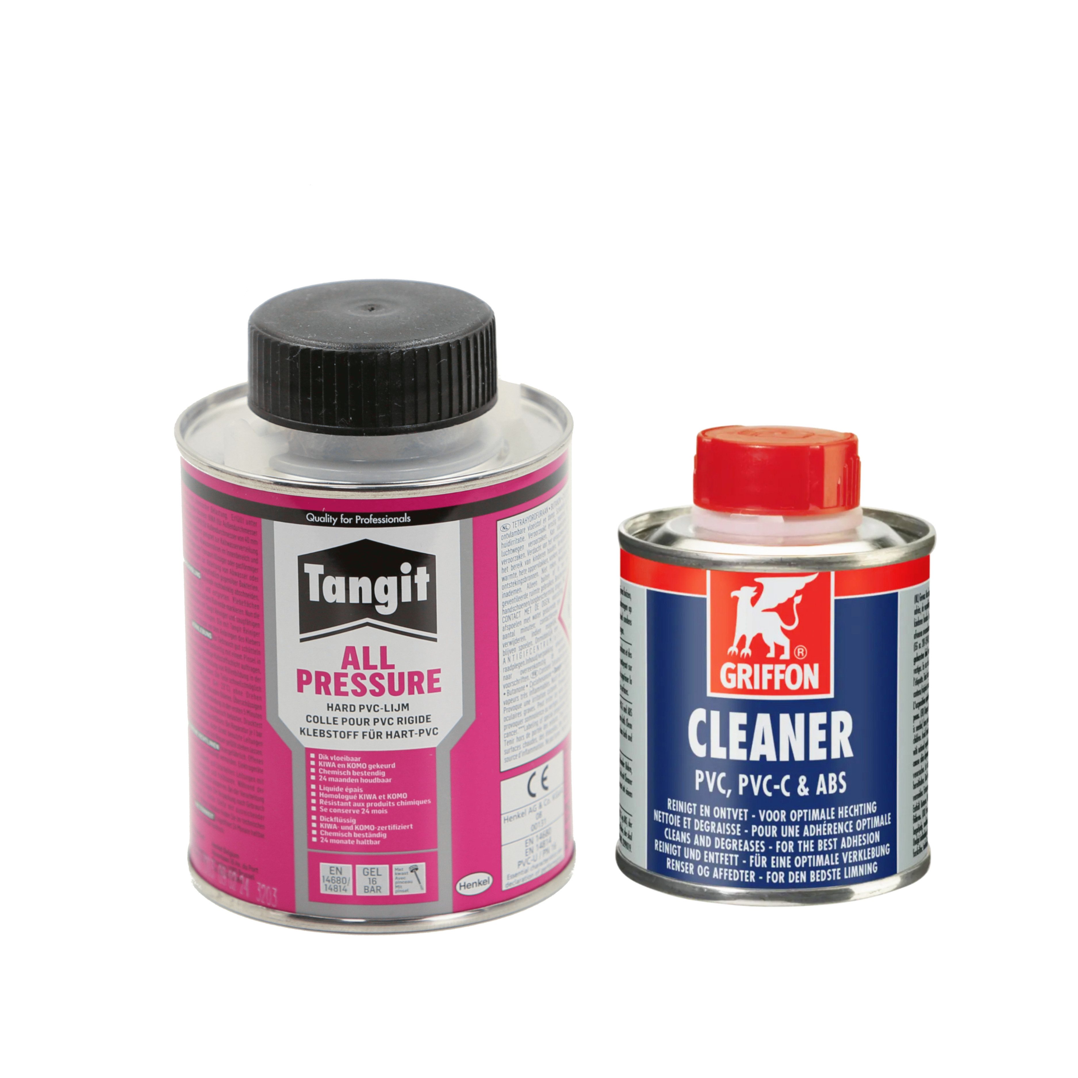 HAF PVC-Kleber Tangit PVC Kleber 250ml + Griffon PVC Reiniger 125ml PVC-U Fittings, (Zur Montage von Rohren aus PVC-U), Geeignet für Klebeverbindungen aus PVC
