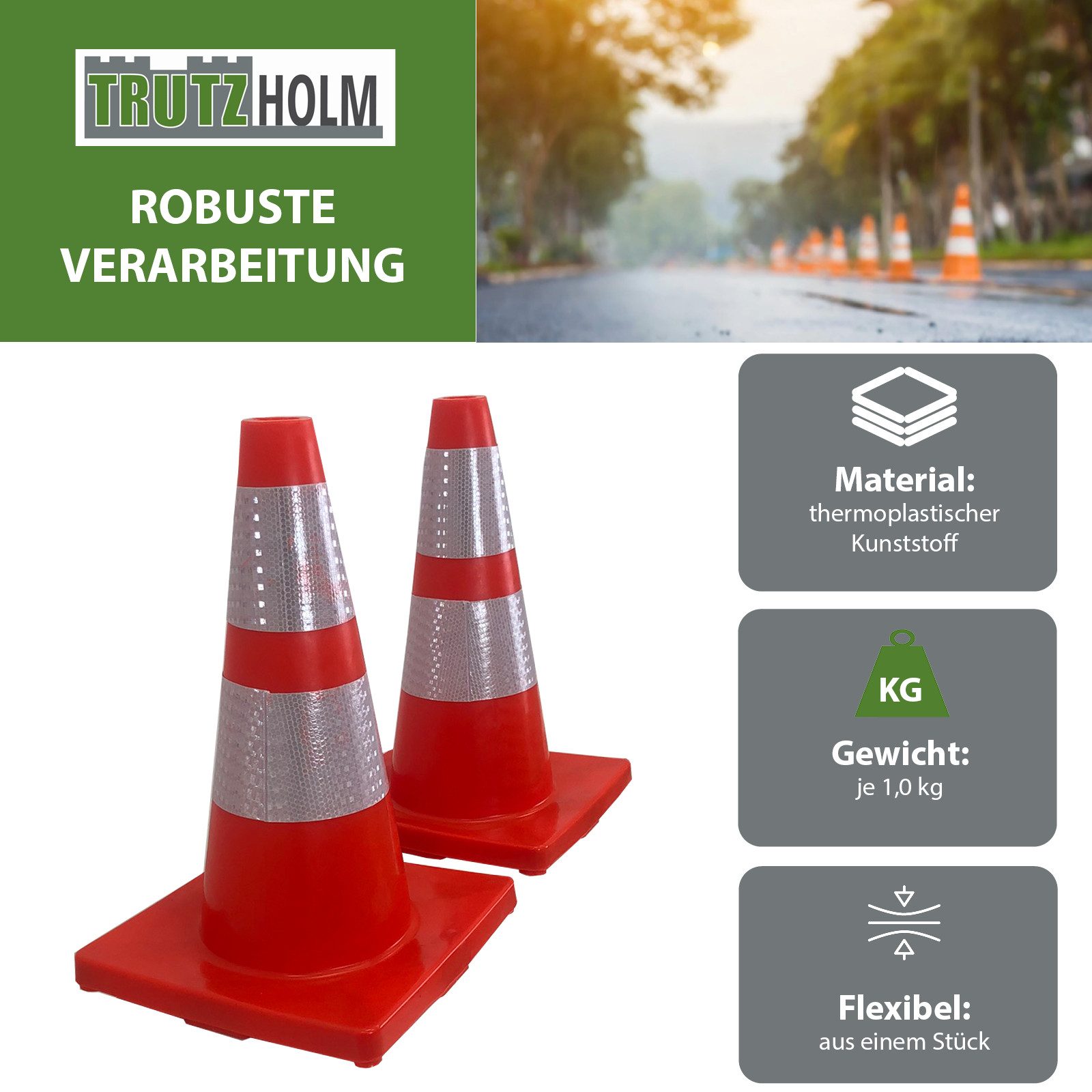 TRUTZHOLM Pylonen 2x Verkehrsleitkegel flexibel bruchsicher reflektierend Warnkegel