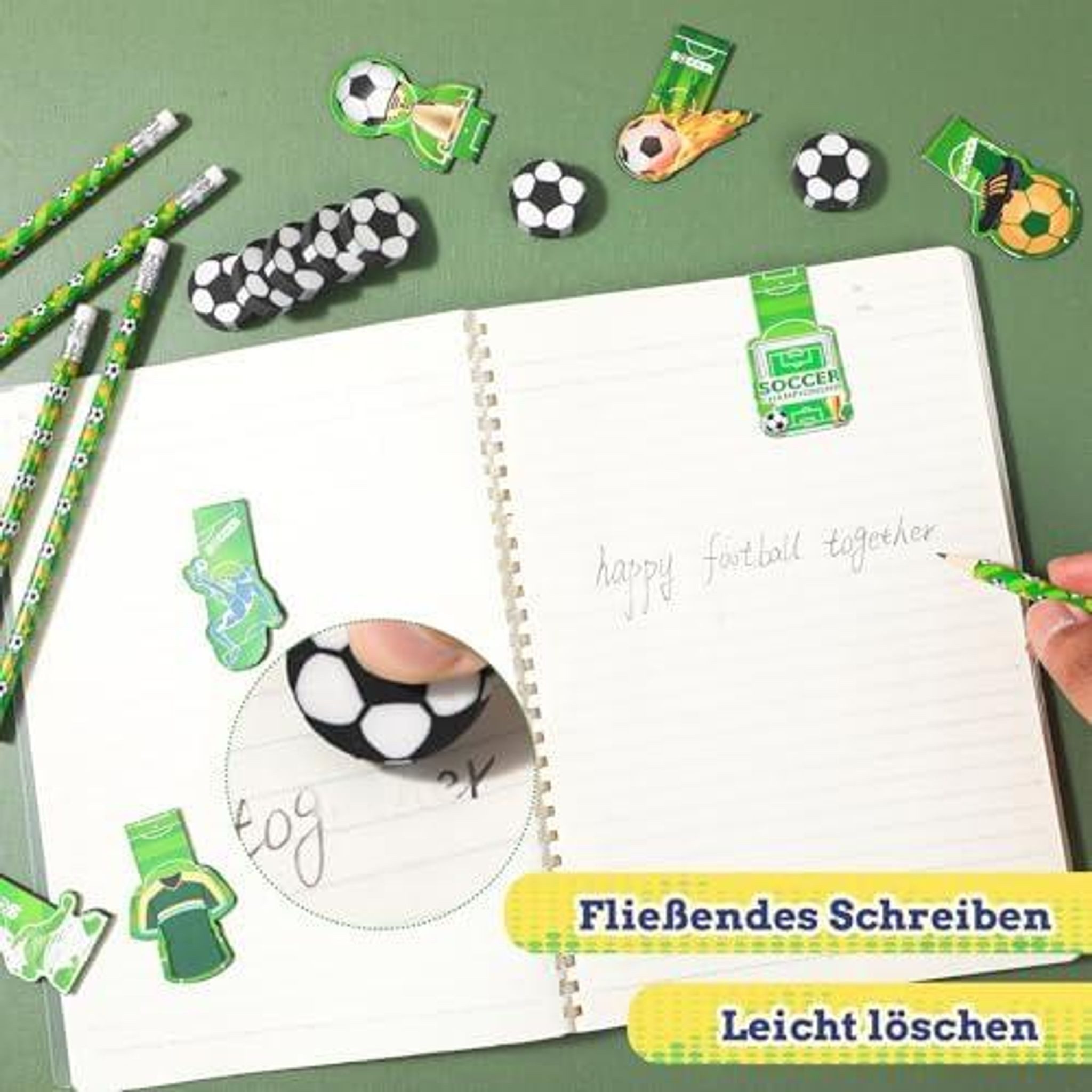 FELIXLEO Tintenroller 15 Fußball Magnet Lesezeichen 24 Bleistifte 24 Radiergummis Mitgebsel, (1-tlg)
