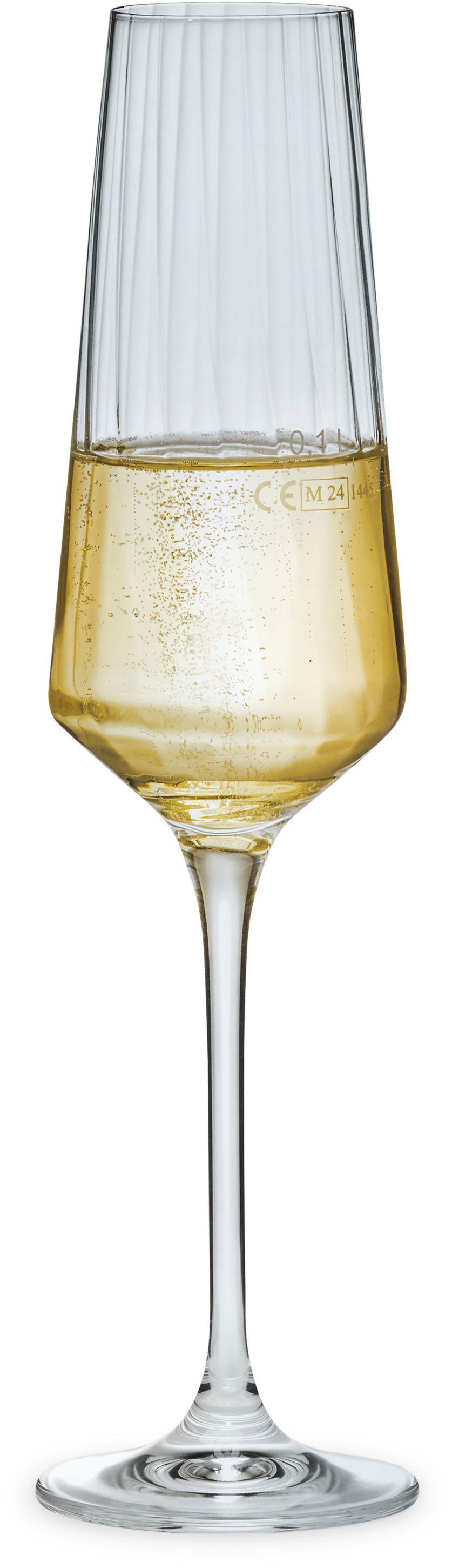 van Well Sektglas Eva, Sektgläser 20 cl geeicht, 6 Stück, 6-tlg., Kristallglas, Relief-Optik, spülmaschinengeeignet
