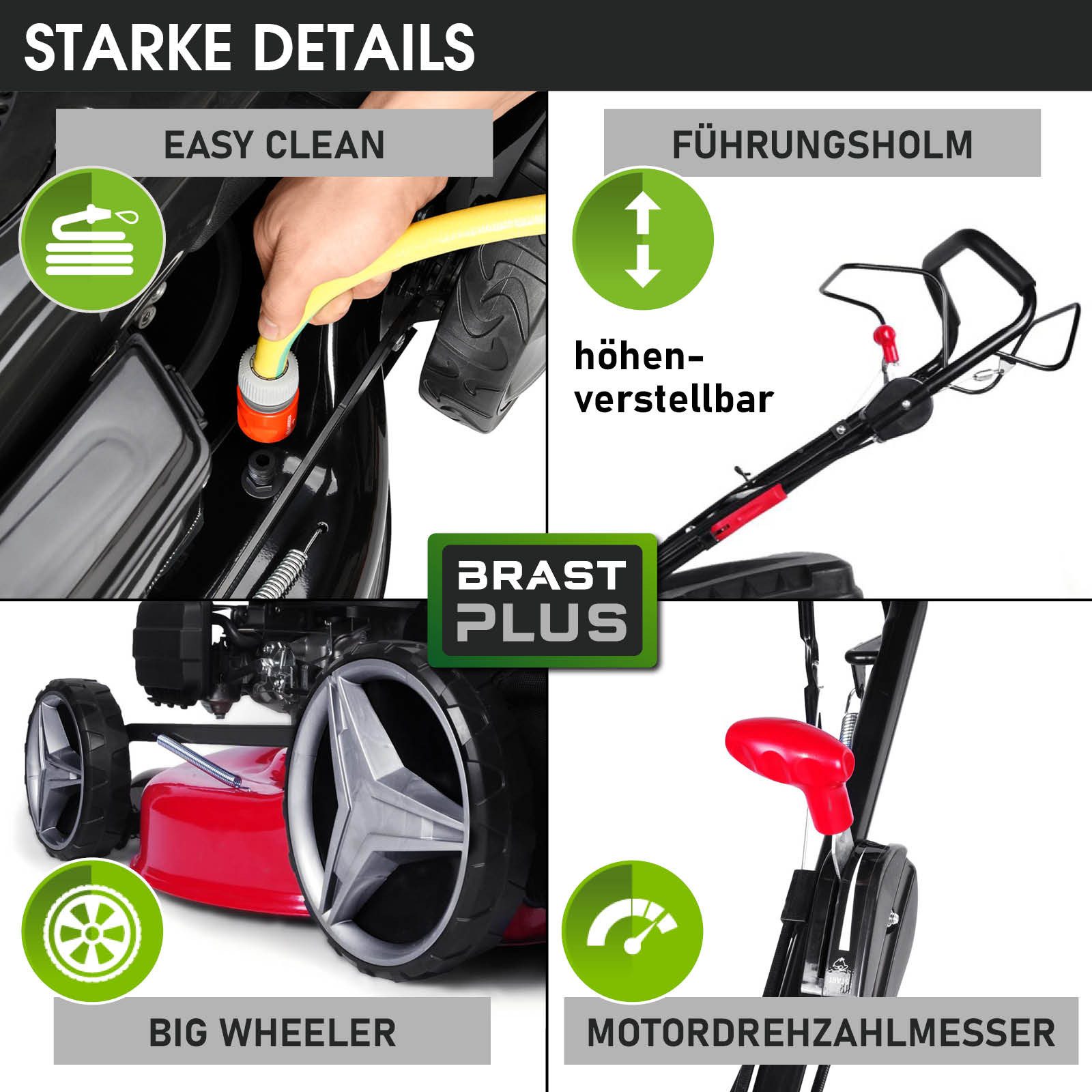 BRAST Benzinrasenmäher 7PS RED LINE mit Antrieb, 51 cm Schnittbreite, TÜV geprüft, 4 Takt OHV Motor 60L Fangkorb, massives Stahlgehäuse – Bild 5 von 5