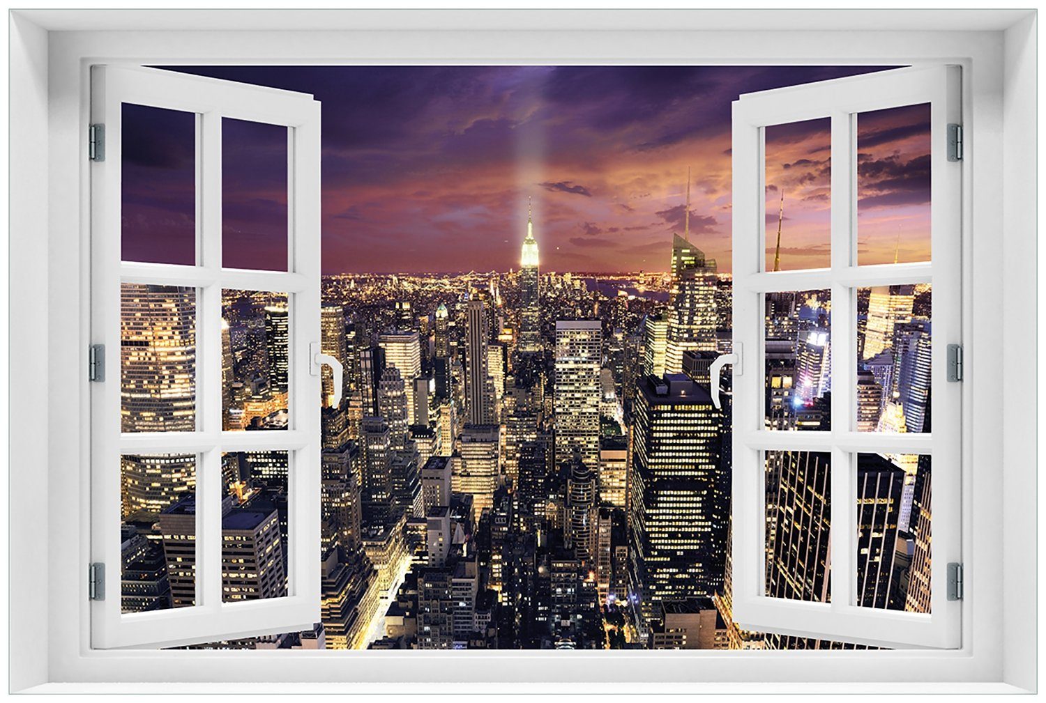 Wallario Glasbild, New York bei Nacht - Panoramablick über die Stadt, in verschiedenen Ausführungen