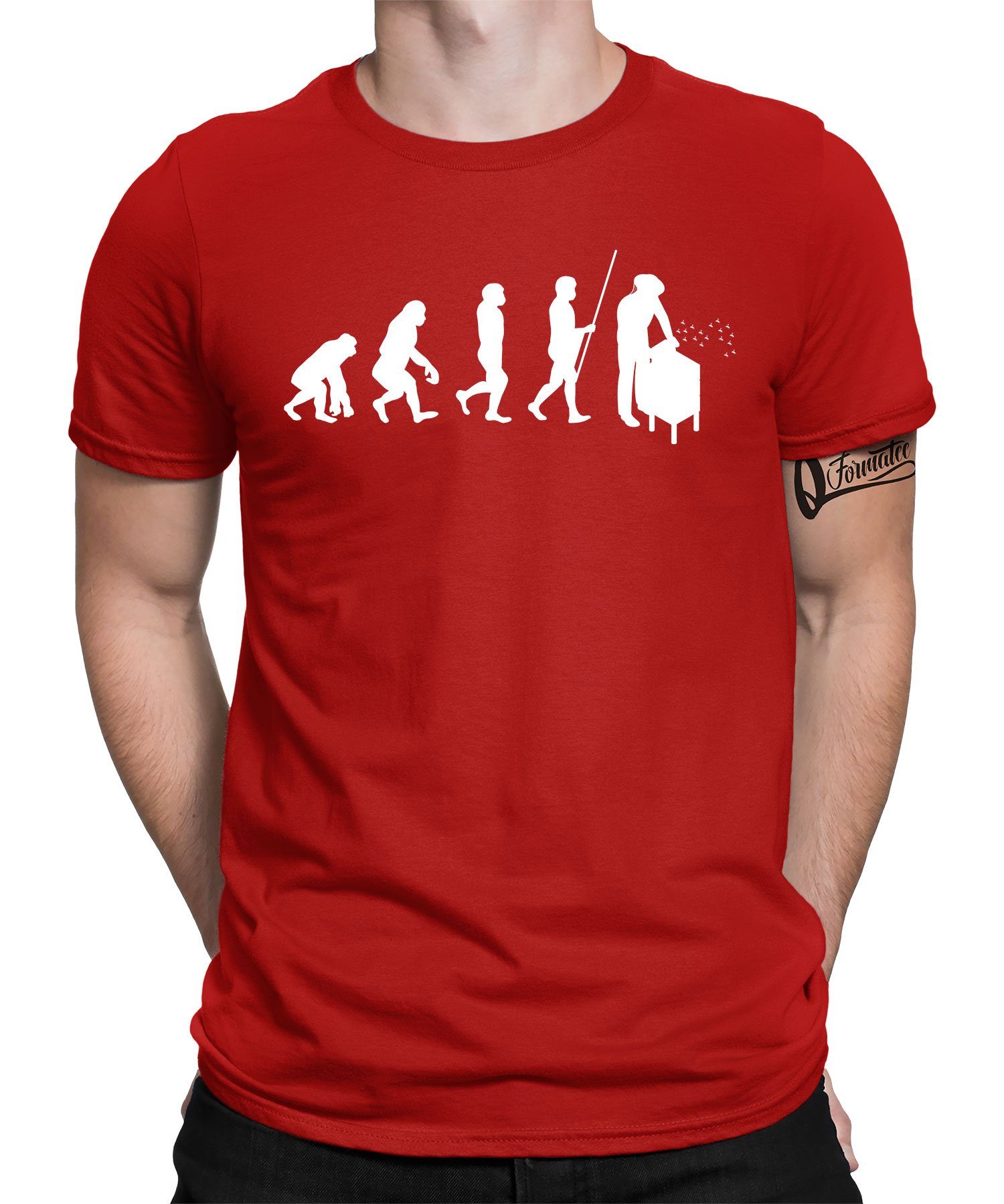 Imker Biene Formatee Evolution Kurzarmshirt T-Shirt - (1-tlg) Herren Quattro Rot Honig