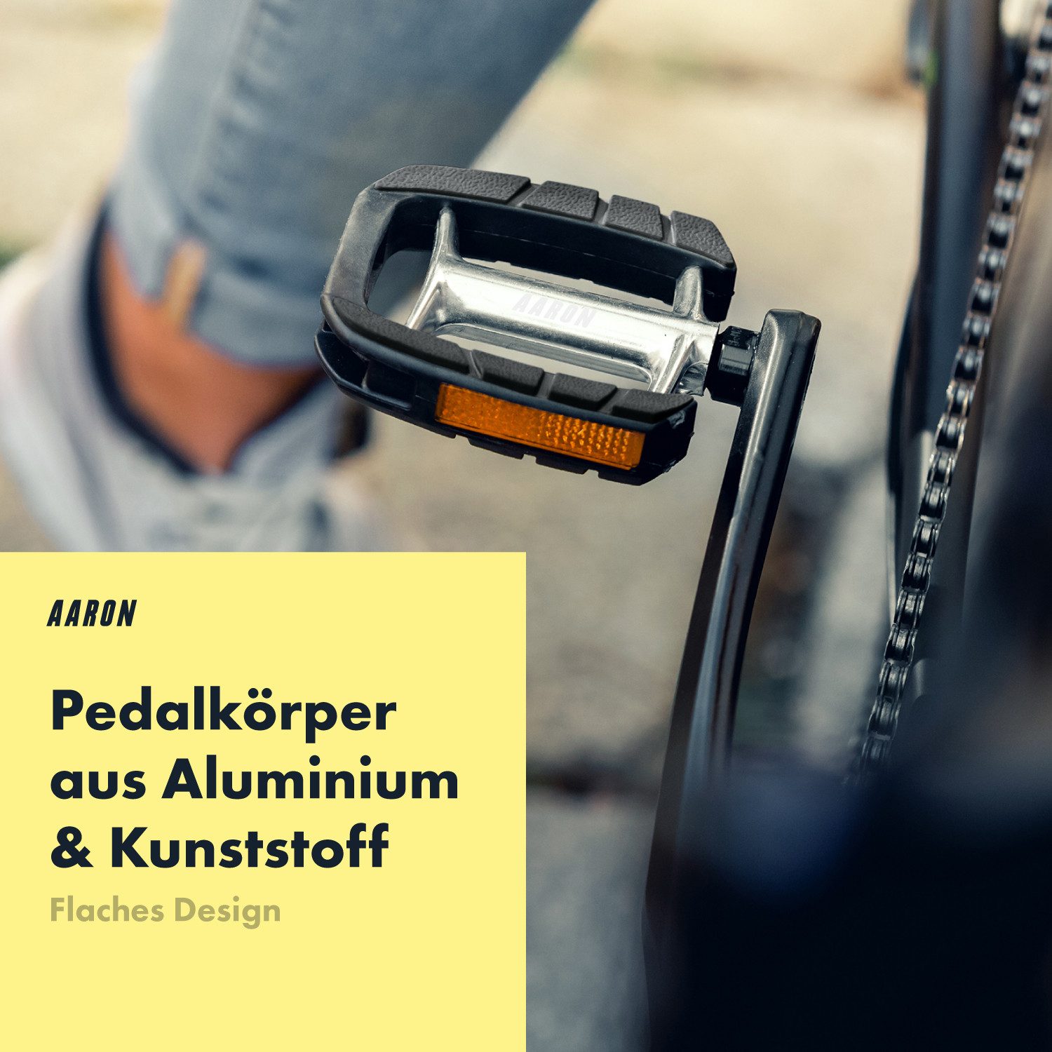 AARON Fahrradpedale City Fahrradpedal Schwarz rutschfest Aluminium 9/16" Kugellager