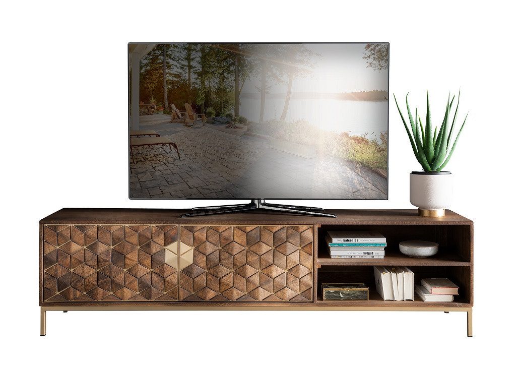 TV-Board TV Element 190x50cm "Assuan" Mango & Metall goldfarbig