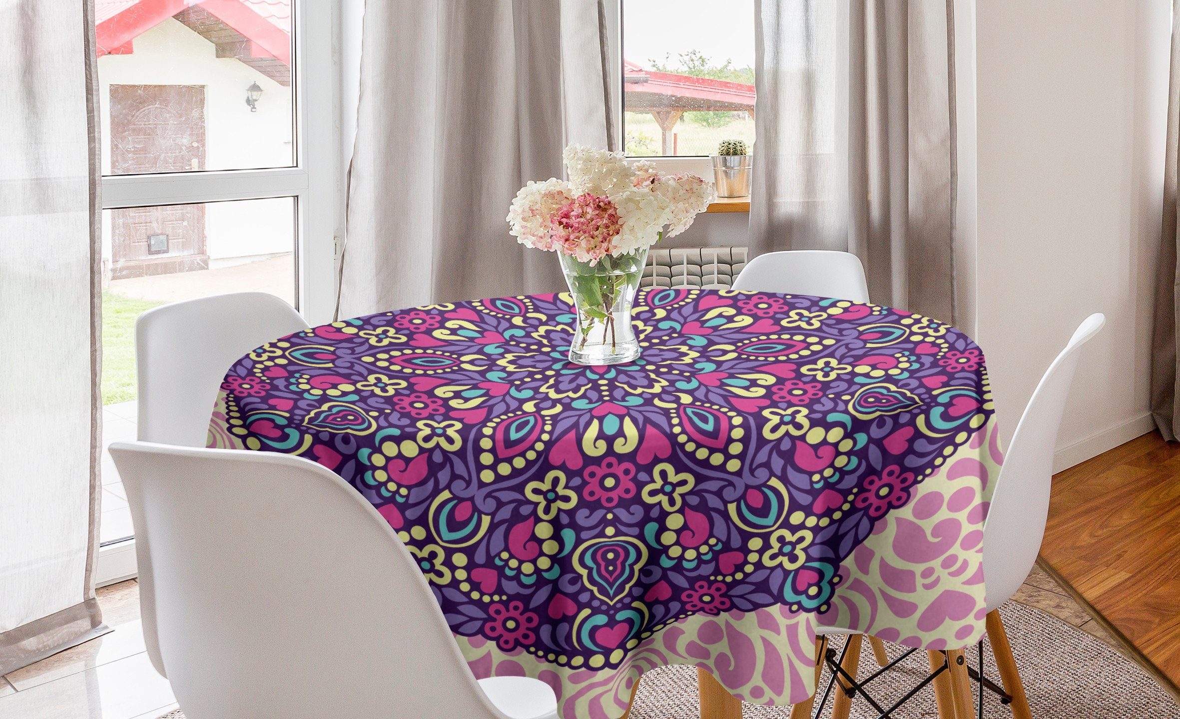 Kreis Abakuhaus Esszimmer Küche Tischdecke Cosmos Mandala lila Abdeckung Tischdecke Dekoration, für floral