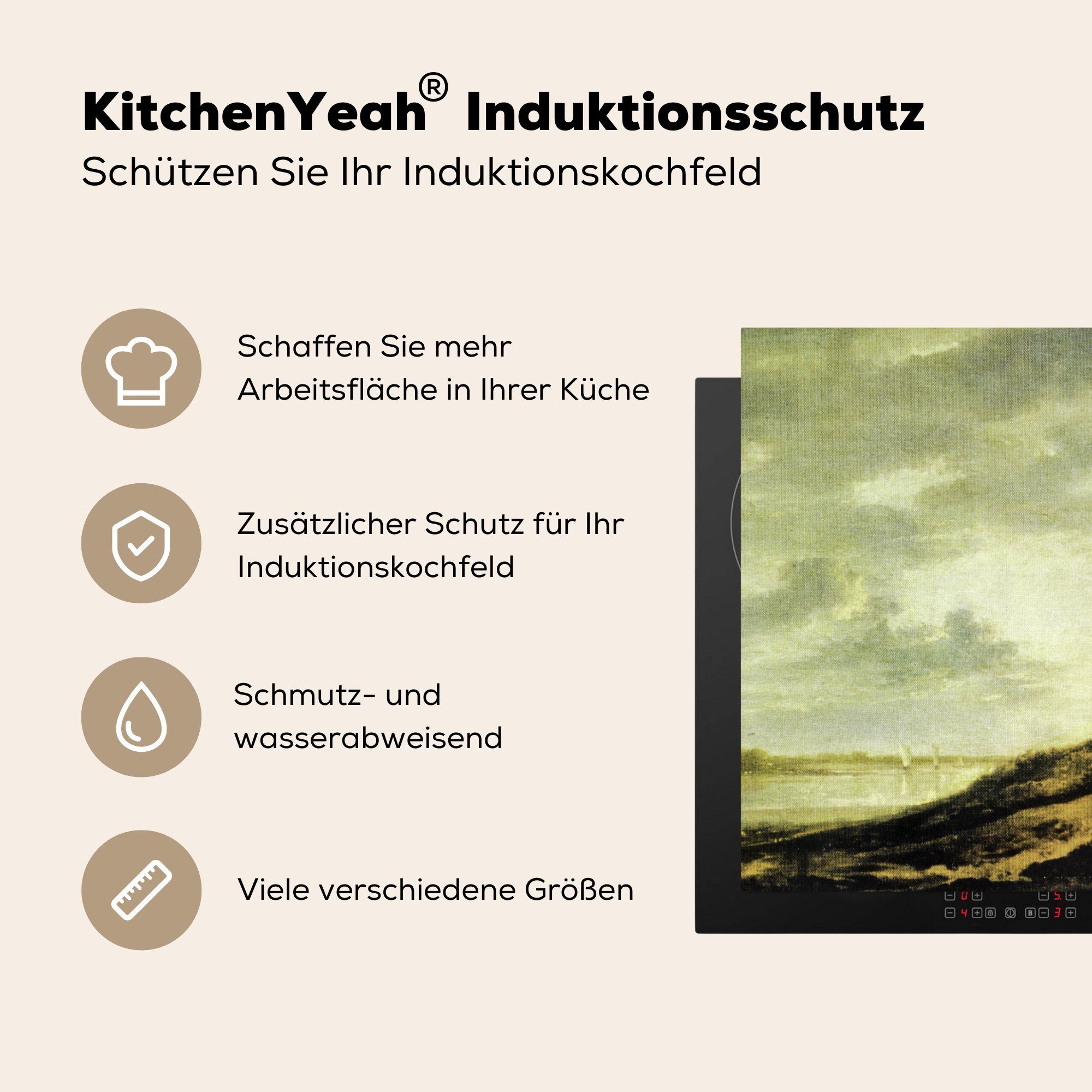 Fluss Vinyl, küche (1 Cuyp, Ceranfeldabdeckung, MuchoWow 78x78 Arbeitsplatte für Aelbert Herdblende-/Abdeckplatte über einem Sonnenuntergang cm, - tlg),