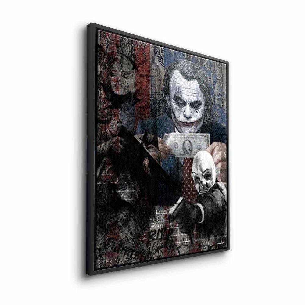 DOTCOMCANVAS® mit Leinwandbild, Art Motiv Leinwandbild Money premium weißer Pop Joker Rahmen Serious Geld Rahmen