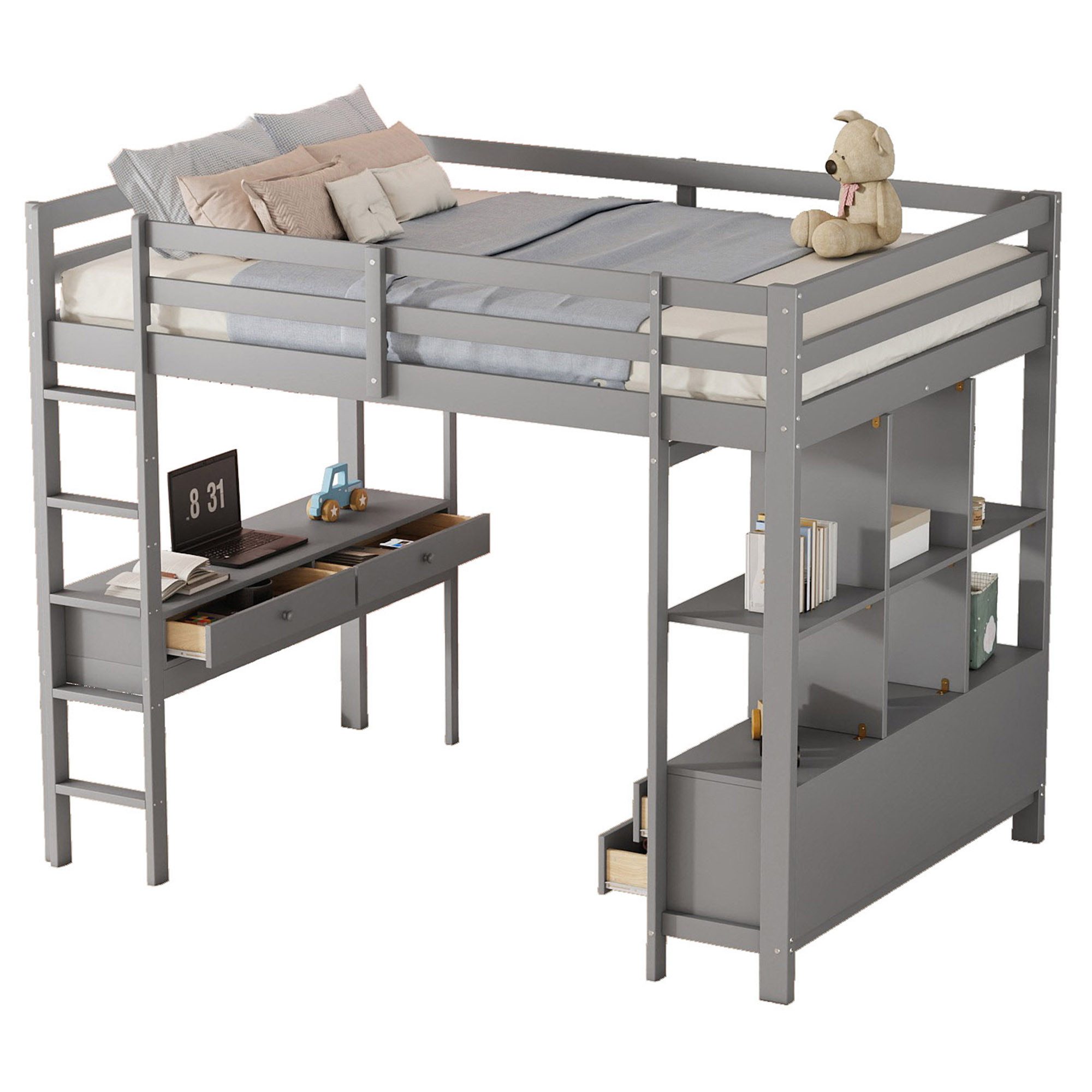 SOFTWEARY Hochbett (Doppelbett mit Lattenrost, Schreibtisch günstig online kaufen