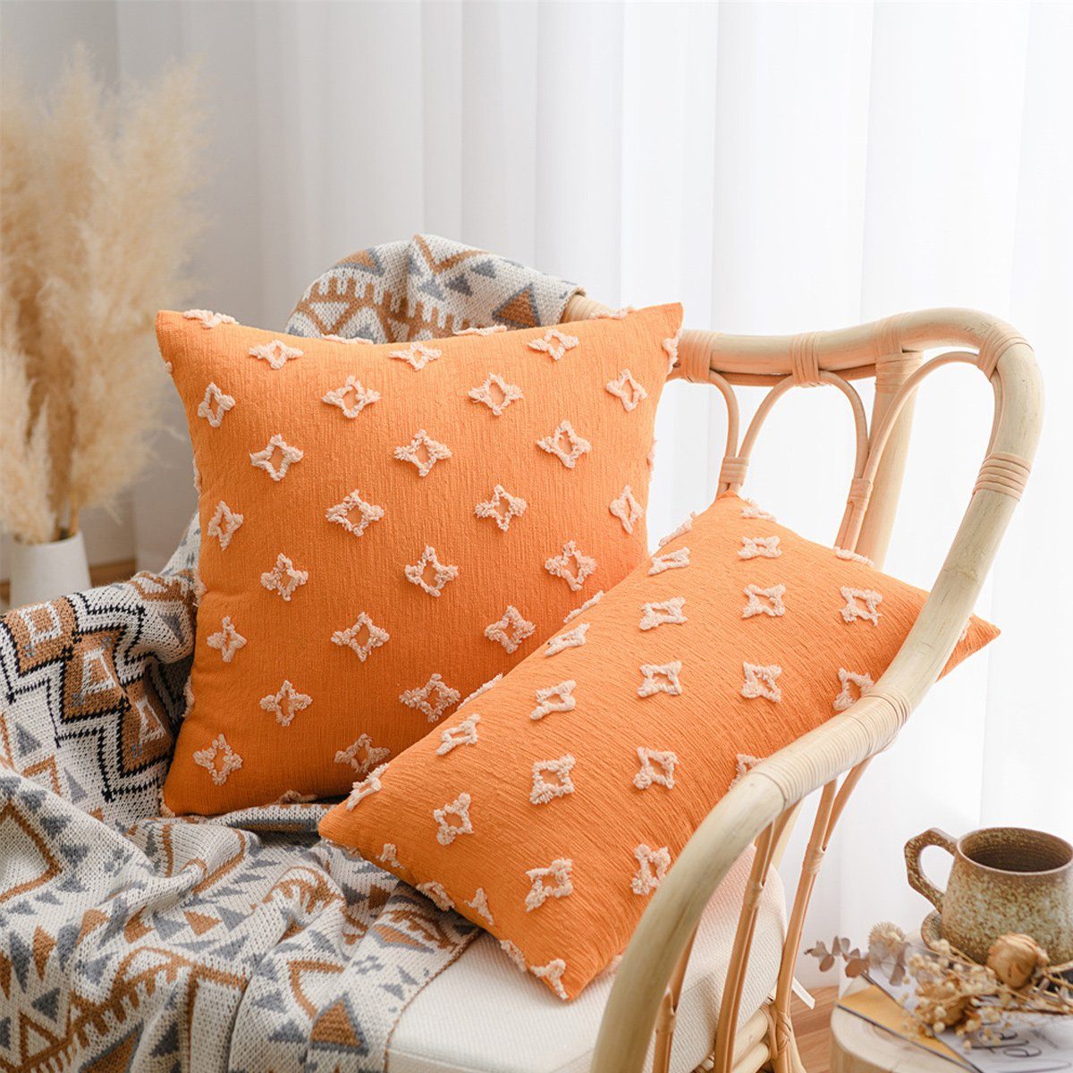 2pcs dekorative Jormftte Orange Kissenbezüge Sofa,Bett, Kissenbezüge,rhombischer Jacquard,für