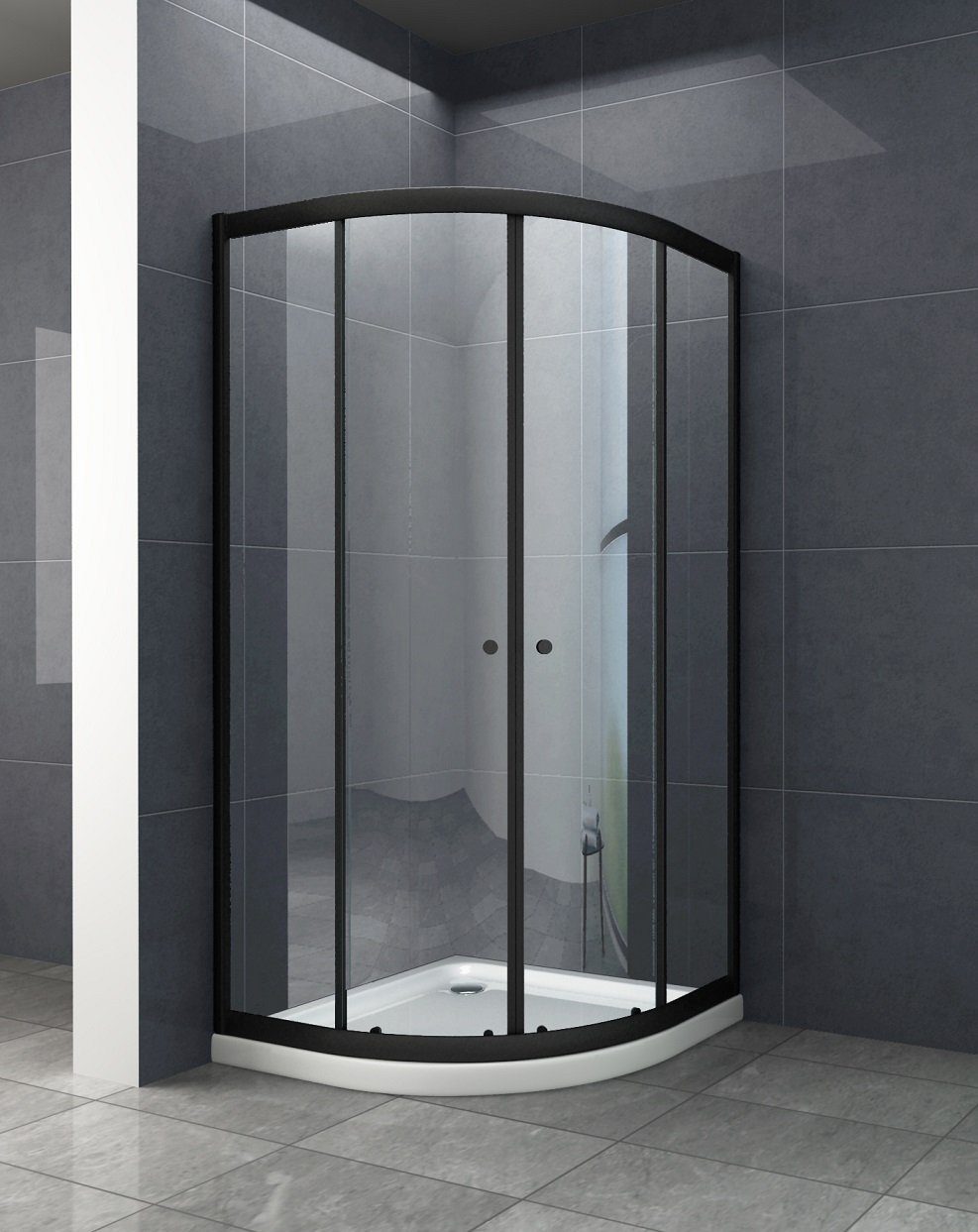 Home Systeme Eckdusche JUNIOR (schwarz)Viertelkreis Duschkabine Dusche Duschwand Schiebetür, BxT: 80x80 cm