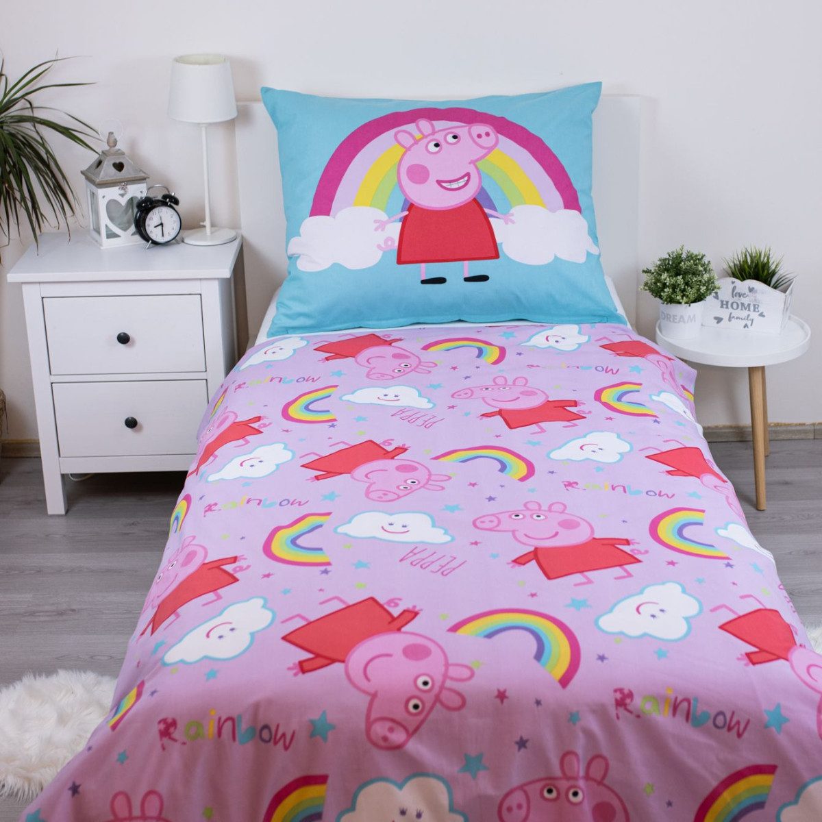 Jerry Fabrics Kinderbettwäsche Peppa Pig Bettwäsche-Set Kinder Bettgarnitur 140×200 + 70×90 cm, Baumwolle