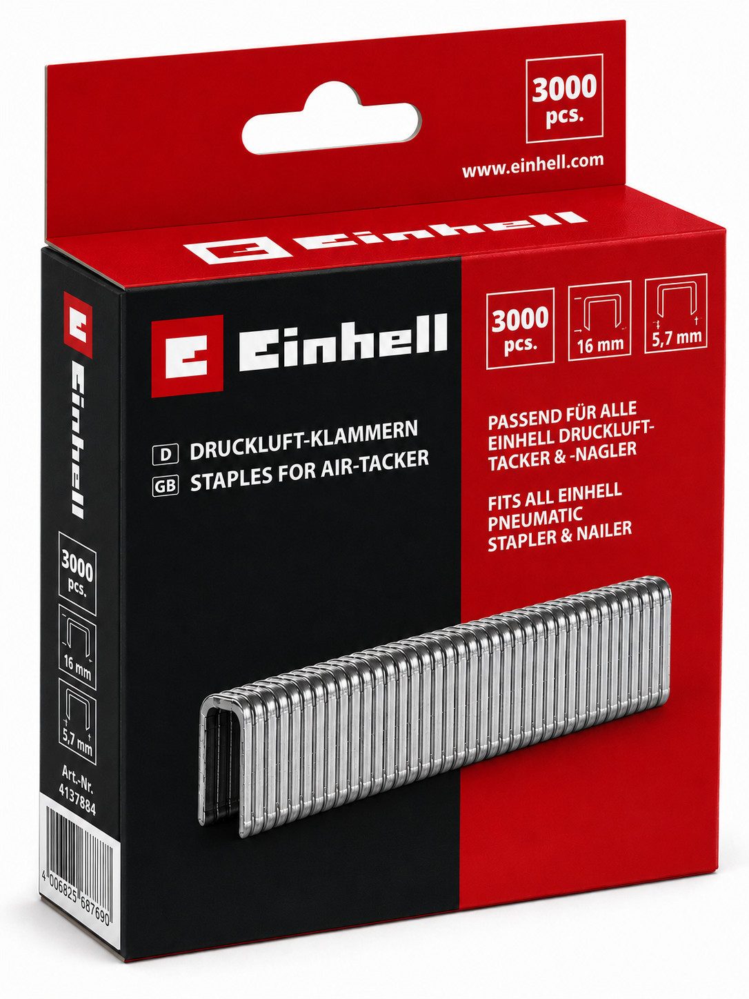 Einhell Tackerklammer Einhell Klammern 3.000 Stk, 5,7 x 16 mm für Fixetto + Druckluft-Tacker