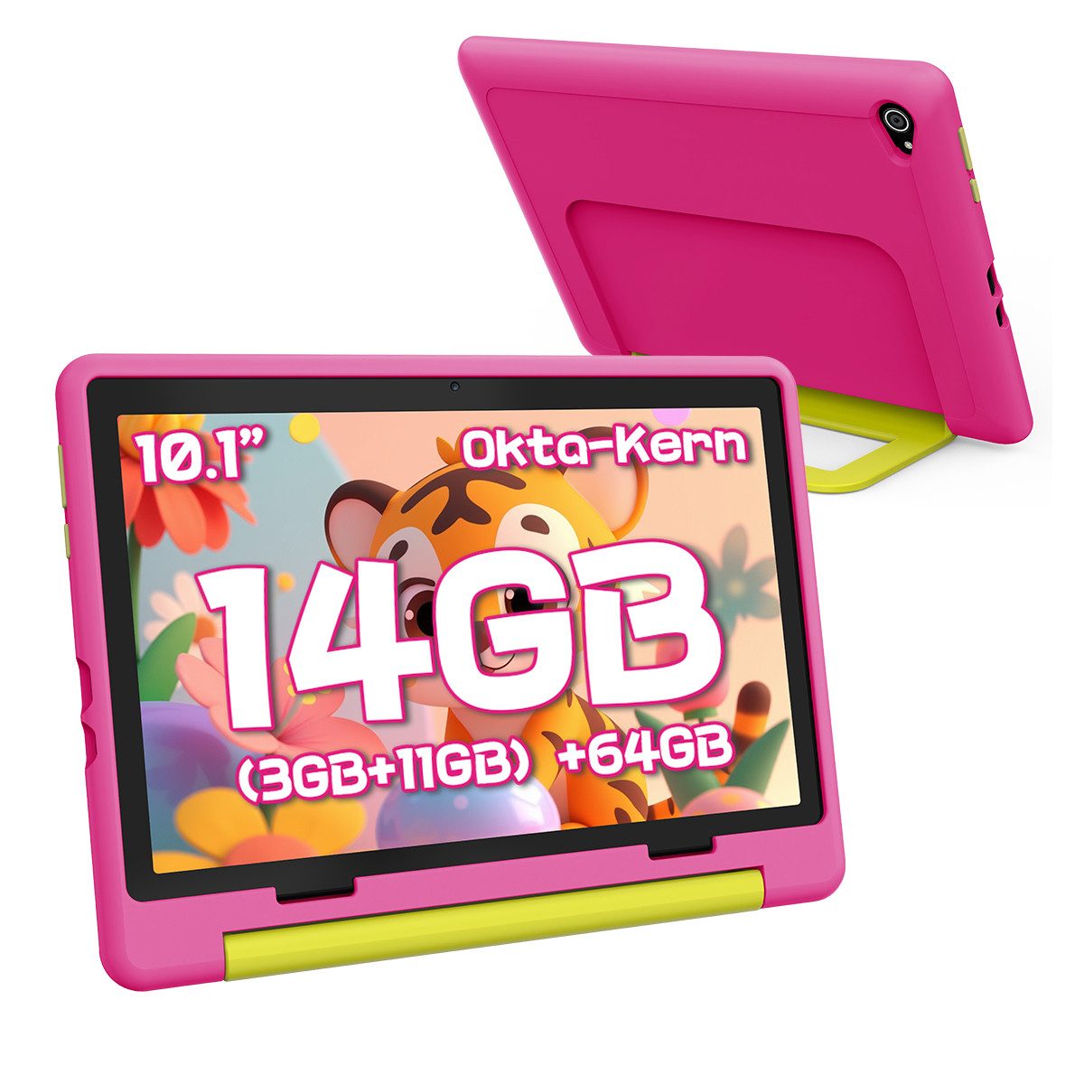 BUFO Android 14 10-Zoll, 14GB RAM + 64GB ROM (TF Expand 1TB) Kinder Tablet (10", 64 GB, Android 14, WiFi 6, Elterliche Kontrolle, HD IPS 1280x800, 5000mAh)