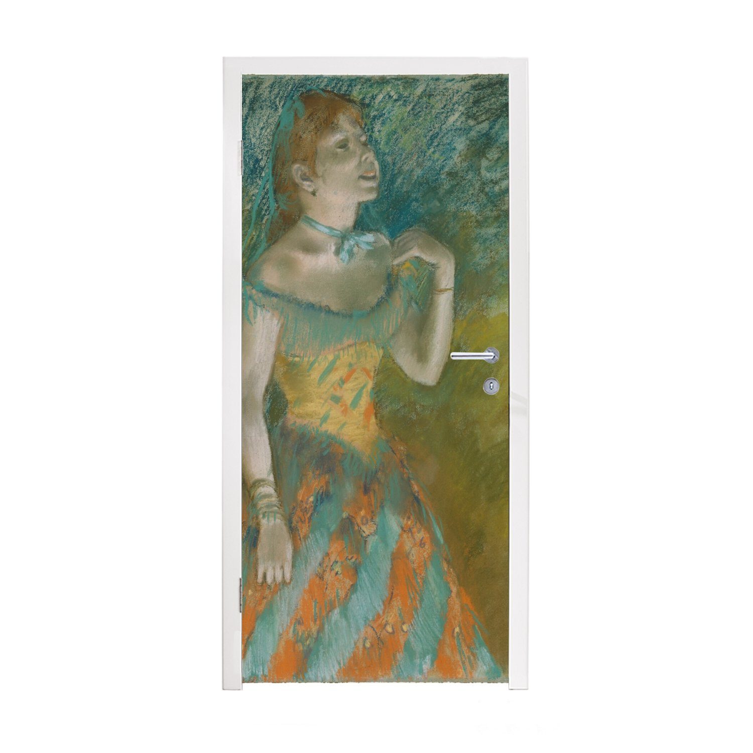 MuchoWow Türtapete Die Sängerin in Grün - Gemälde von Edgar Degas, Matt, bedruckt, (1 St), Fototapete für Tür, Türaufkleber, 75x205 cm