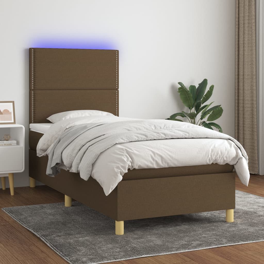 vidaXL Boxspringbett (100 x 200 cm, mit Nieten, Braun), mit LED günstig online kaufen