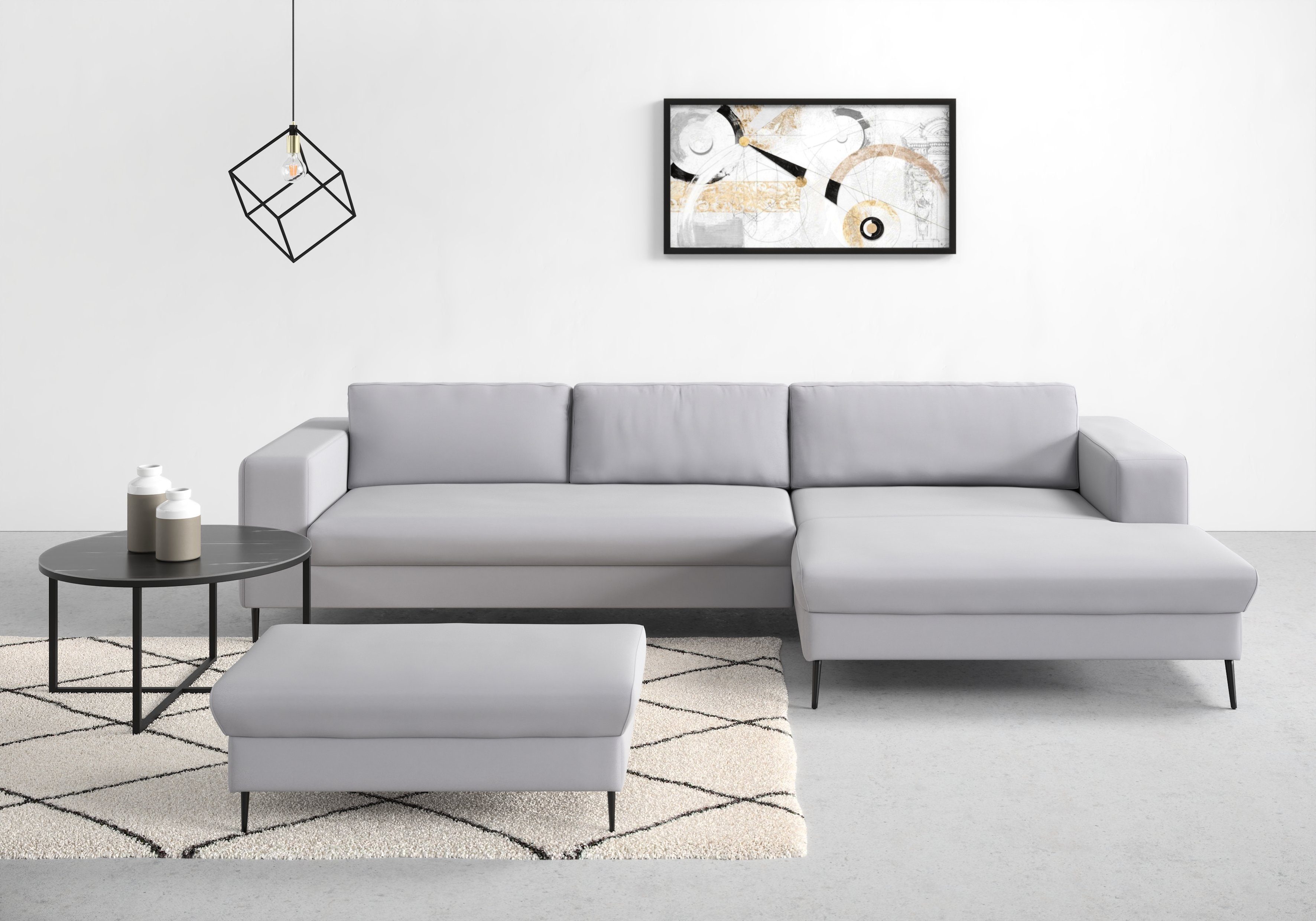 DOMO collection Ecksofa Modica, zeitlos & elegant, Breite 329cm, hoher Fuß, bequem, L-Form, Auch in Cord, Fußhöhe passend für gängige Saugroboter!