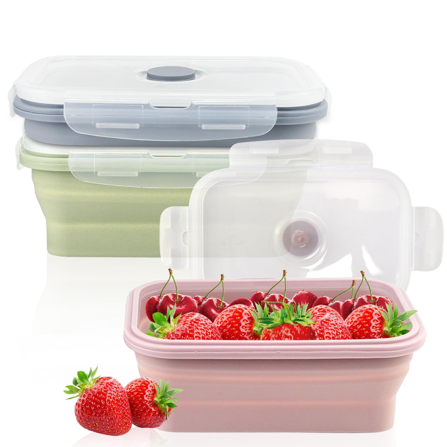FOUORTUNATE-BEE Lunchbox 3 Stück 550ML Faltbare Lunchbox Silikon Faltbare Brotdose mit Deckel, (Faltbare Frischhalteboxen, 3-tlg)