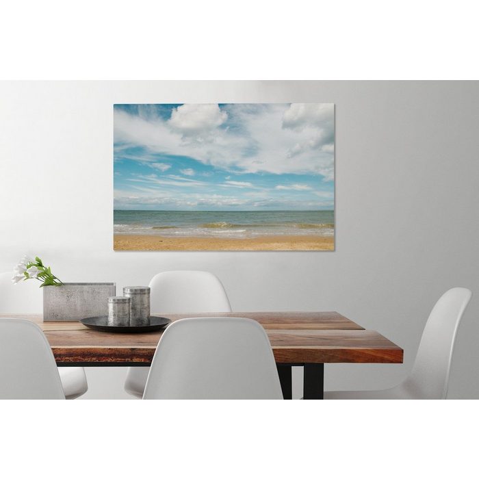 OneMillionCanvasses® Leinwandbild Strand - Sommer - Wolken (1 St) Wandbild Leinwandbilder Aufhängefertig Wanddeko
