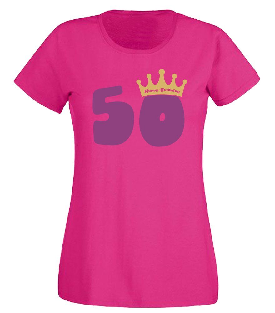 Ggraphics TShirt Damen TShirt 50 Happy Birtday mit Krone zum