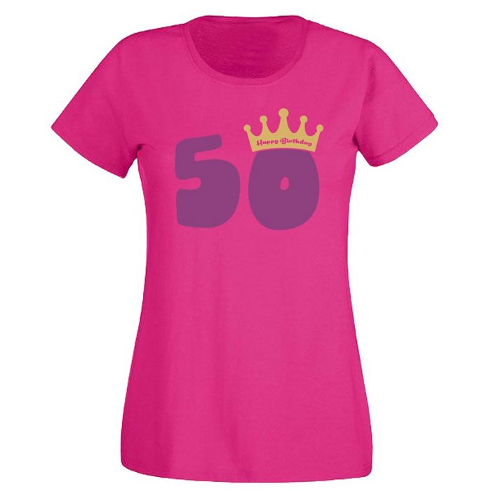 G-graphics T-Shirt Damen T-Shirt - 50 – Happy Birtday – mit Krone zum 50ten Geburtstag • mit trendigem Frontprint • Aufdruck auf der Vorderseite • Spruch / Sprüche / Print / Motiv • für jung & alt